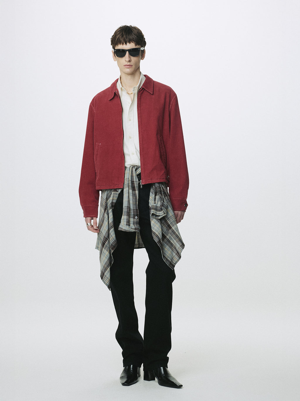 GARMENT DYED CORDUROY ZIP JACKET_ FADED RED