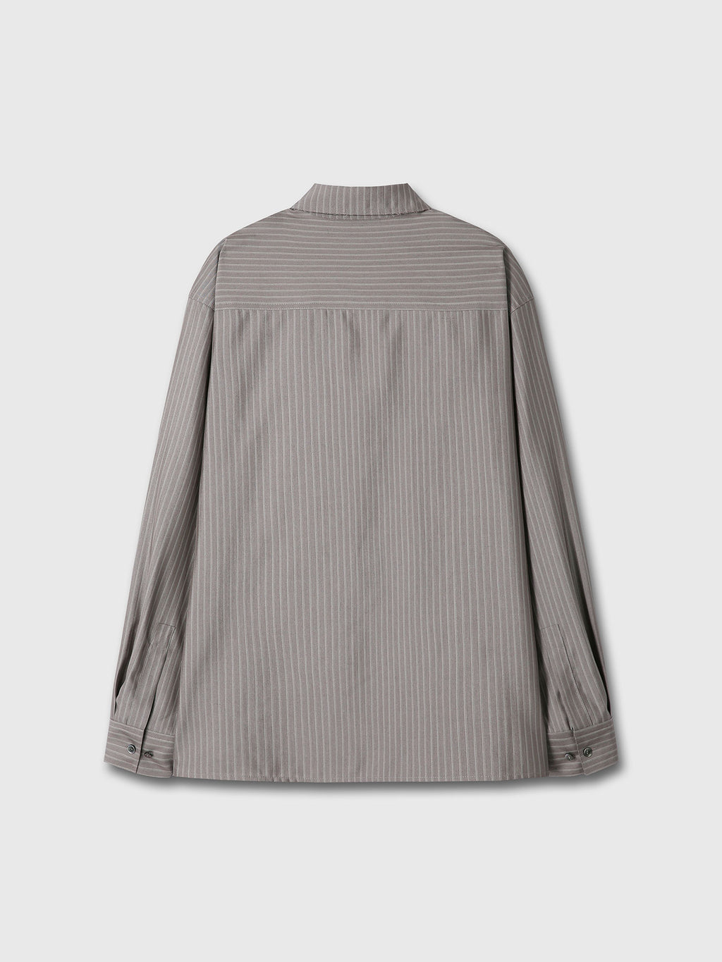 (W) SILK WOOL OVERSIZED RAW EDGE SHIRT_ DARK GREY STRIPE