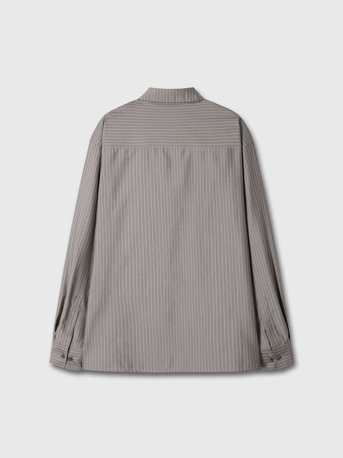 (W) SILK WOOL OVERSIZED RAW EDGE SHIRT_ DARK GREY STRIPE