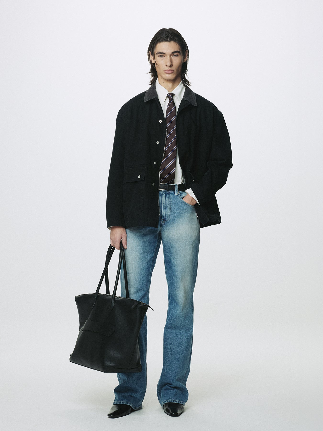 GARMENT WASHED BARN JACKET_ FADED BLACK