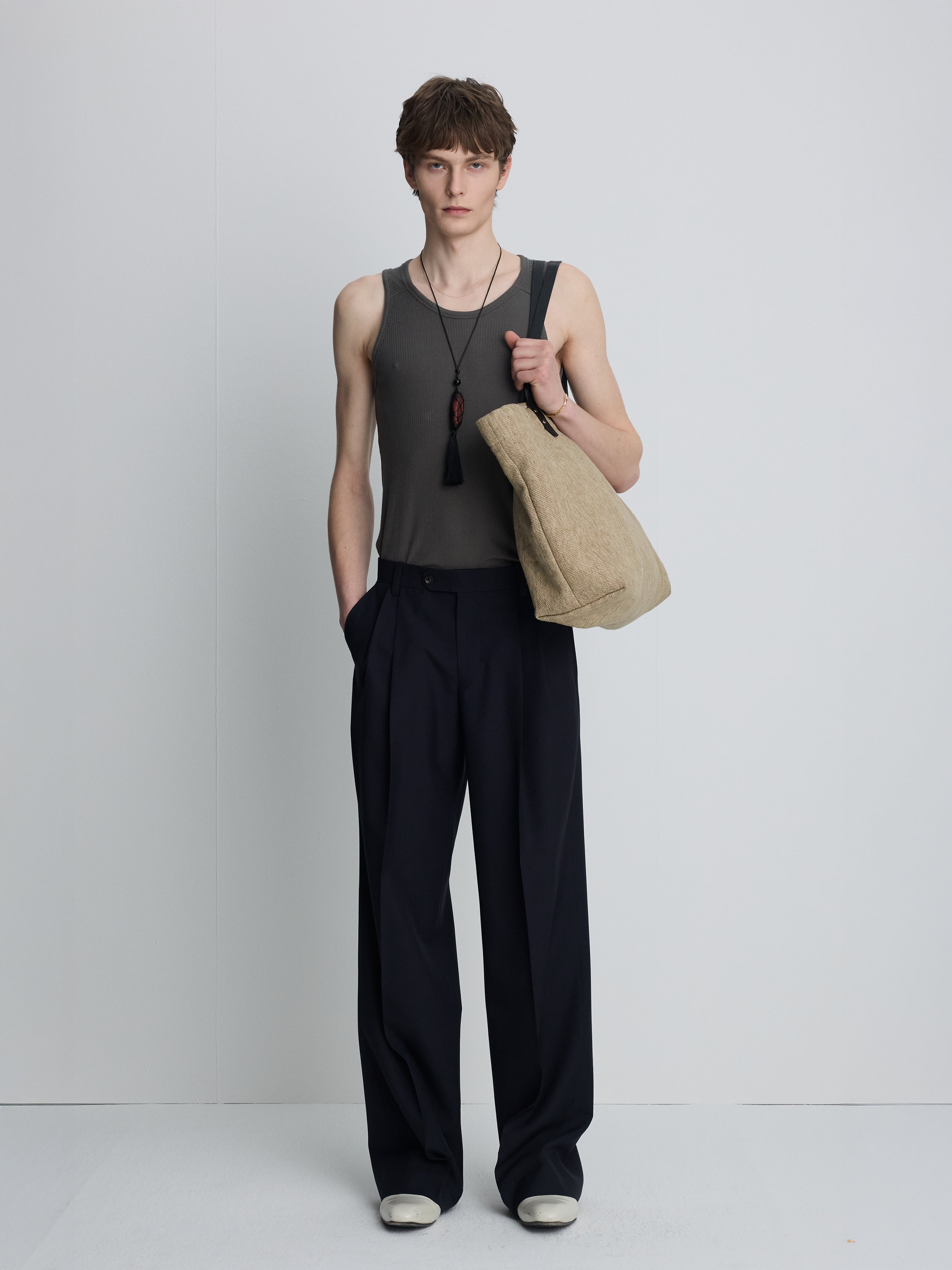 SILK LYOCELL RIB TANK TOP (JAPANESE FABRIC)_ OLIVE CHARCOAL