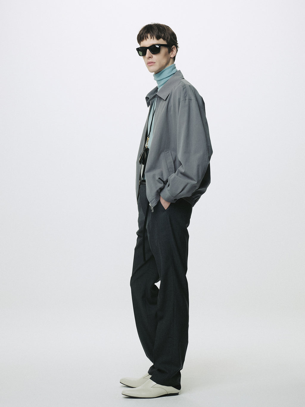 WASHED COTTON LYOCELL BLOUSON JACKET_ FADED CARBON