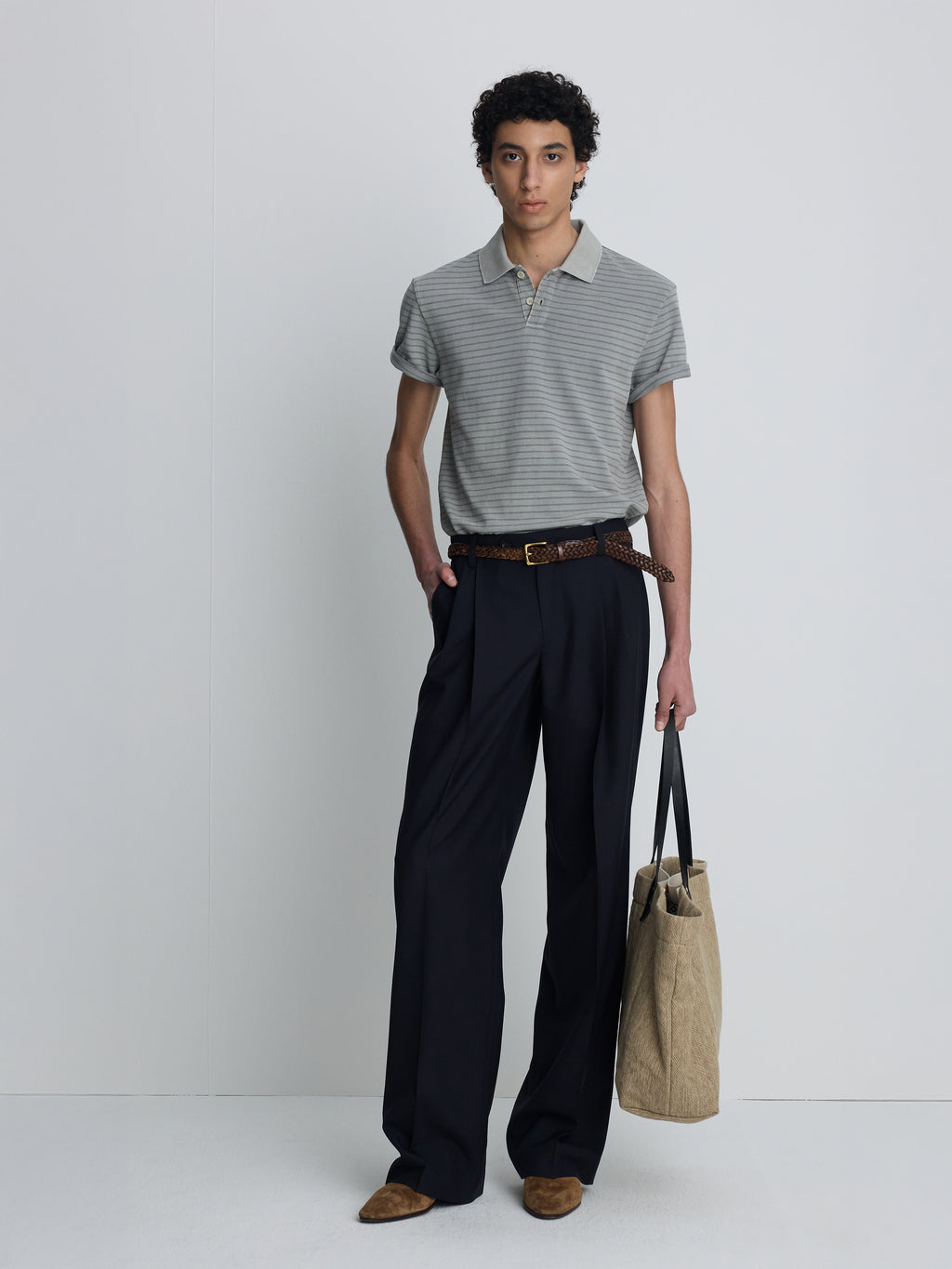 GARMENT DYED STRIPE PIQUÉ POLO_ FADED GREY