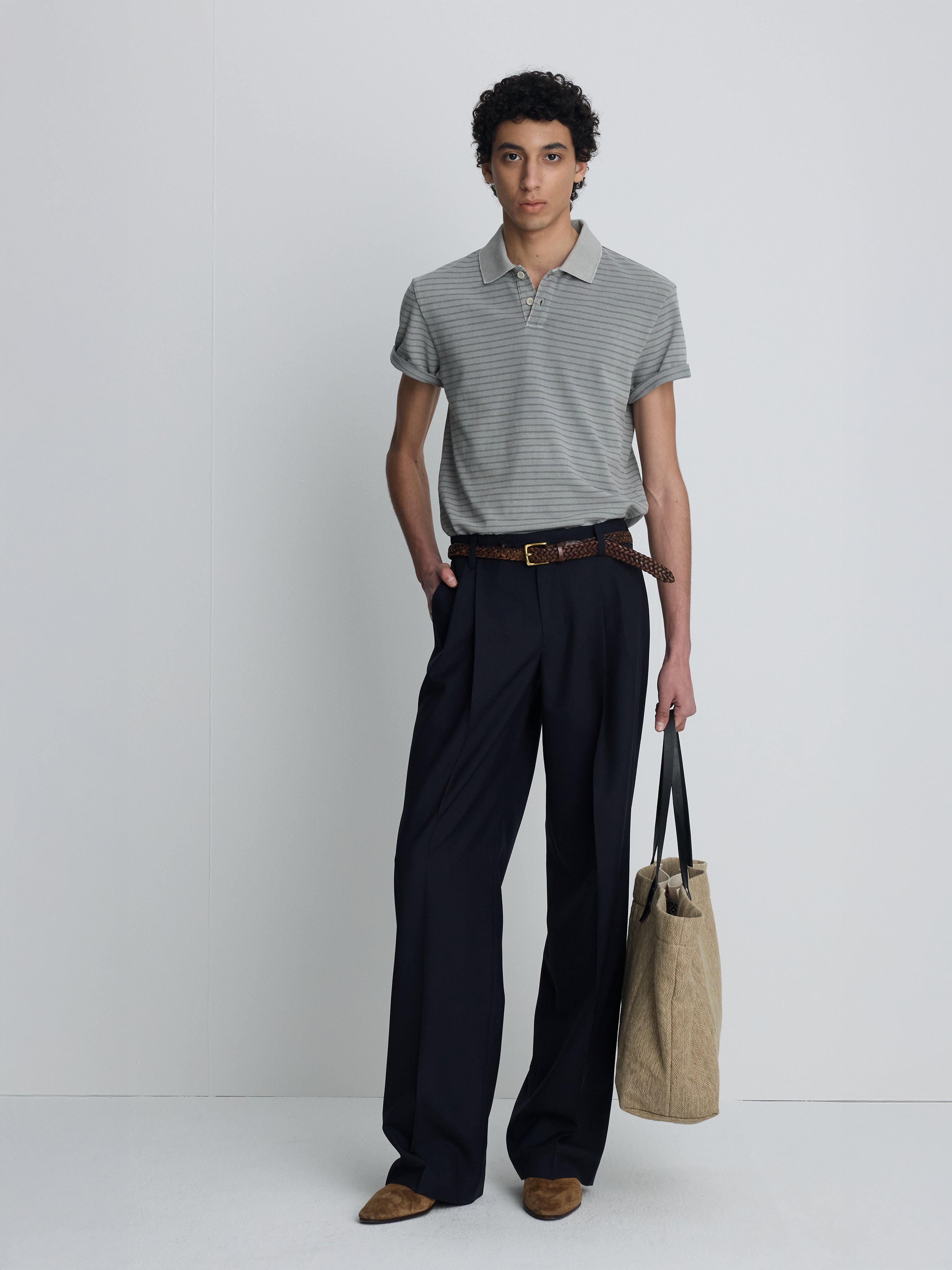 GARMENT DYED STRIPE PIQUÉ POLO_ FADED GREY