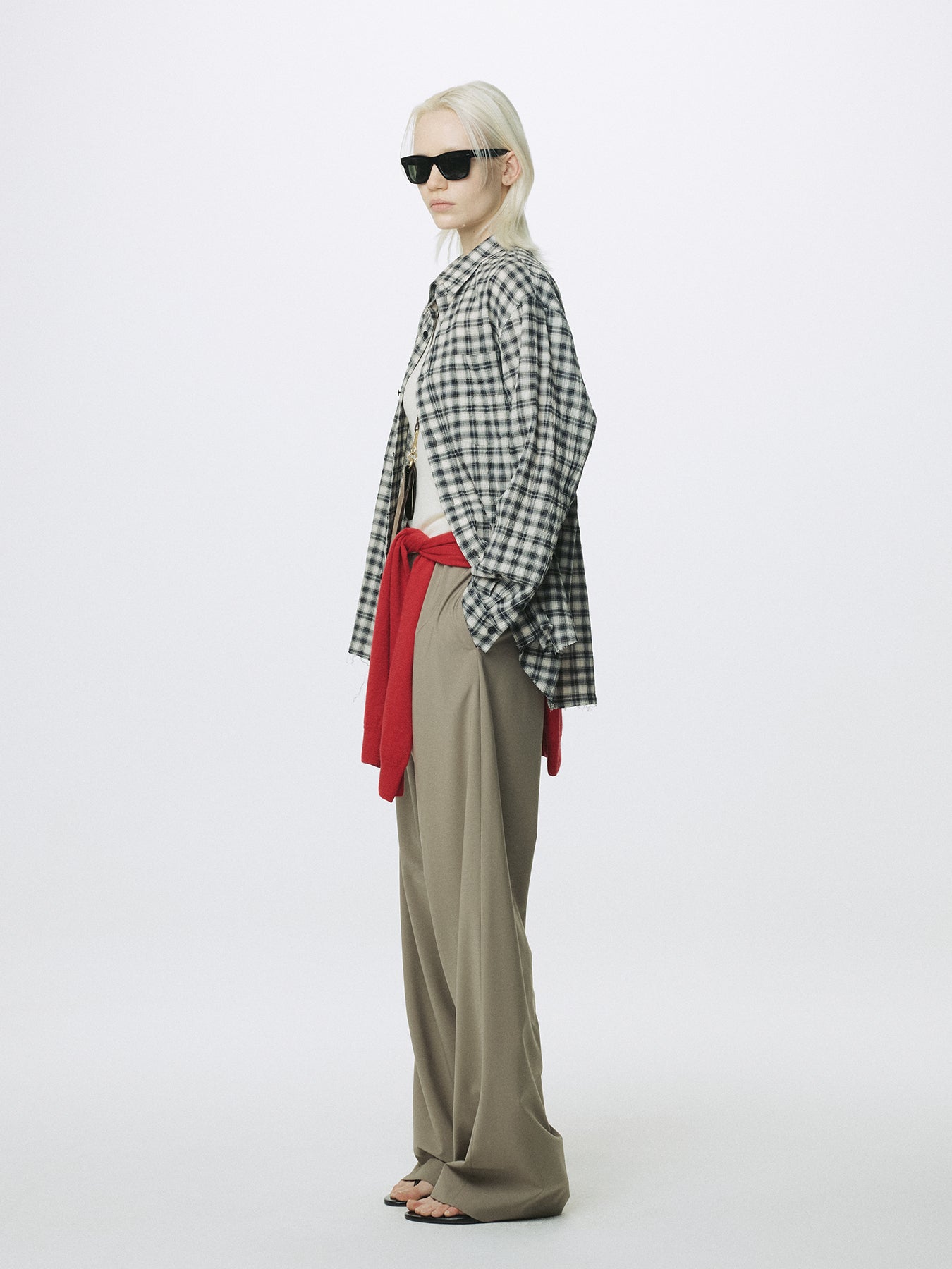 (W) RAW-CUT COTTON CHECK SHIRT_ BLACK CHECK