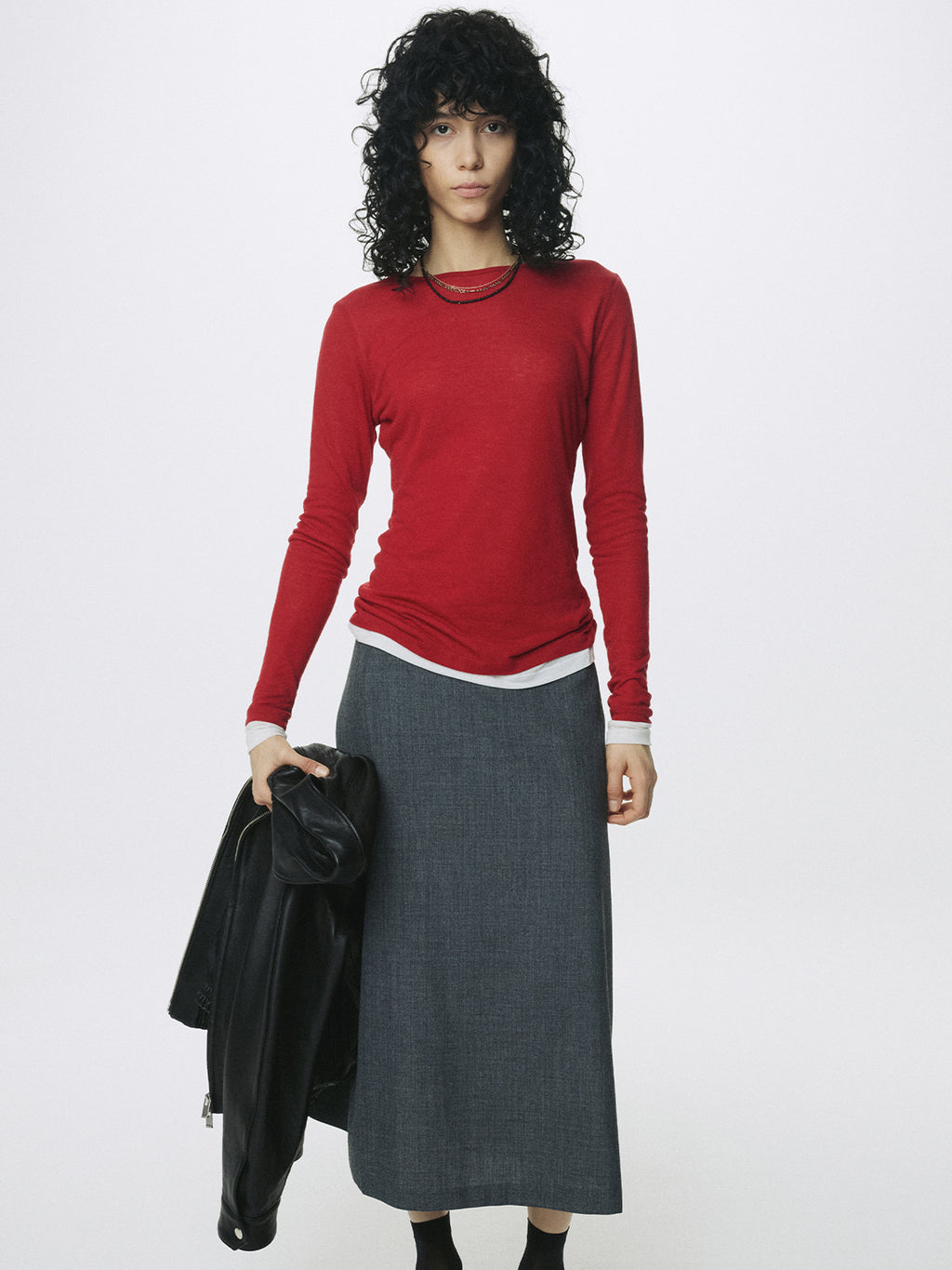 (W) TENCEL LAYERED LONG SLEEVE_ RED/WHITE