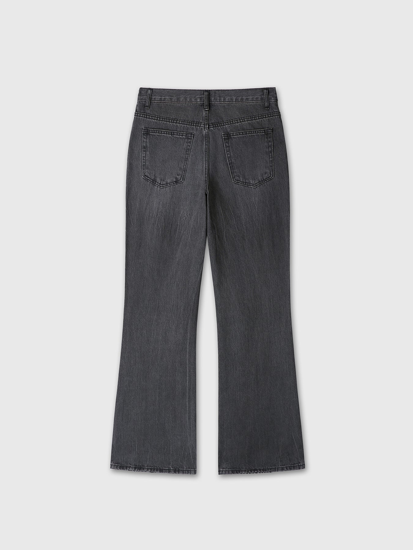 FLARED-LEG DISTRESSED DENIM JEANS_ WASHED BLACK