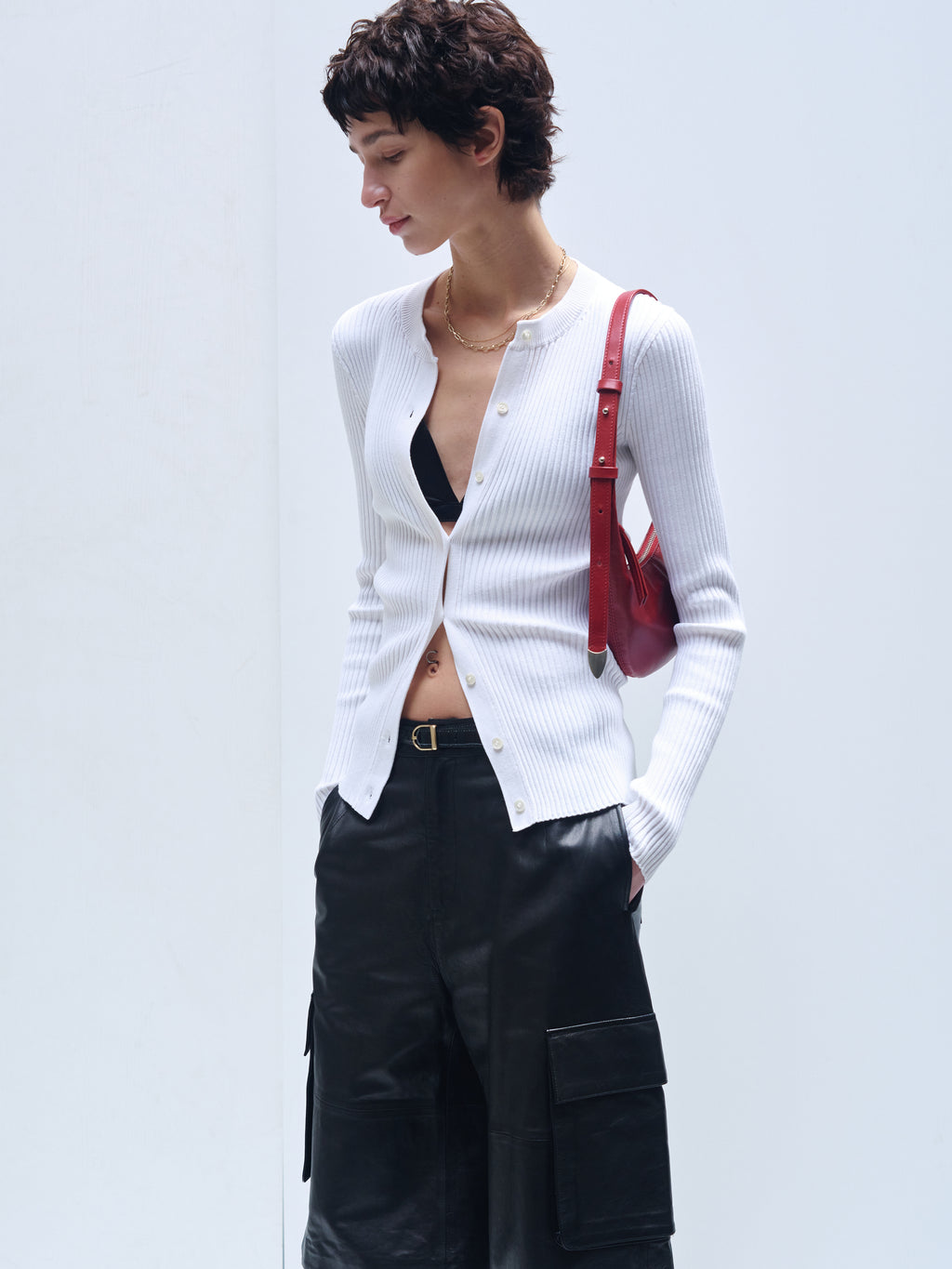 (W) SILK COTTON RIBBED BUTTON CARDIGAN_ OFF WHITE
