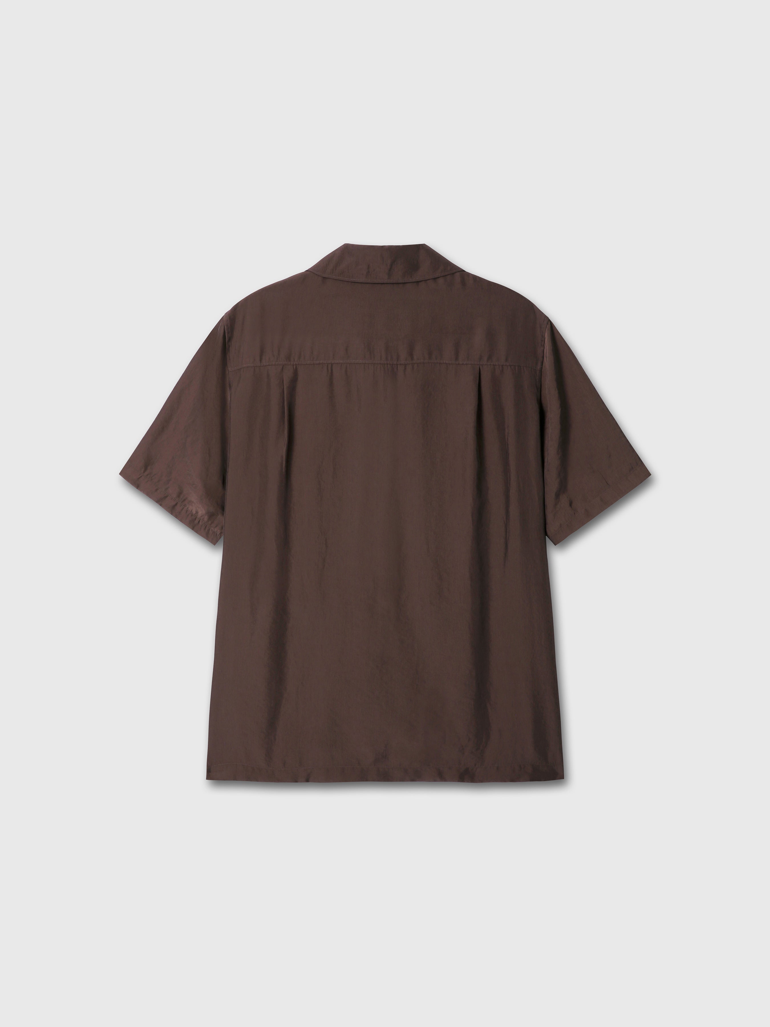 WASHED RAYON PEARL SNAP SHIRT_ BROWN