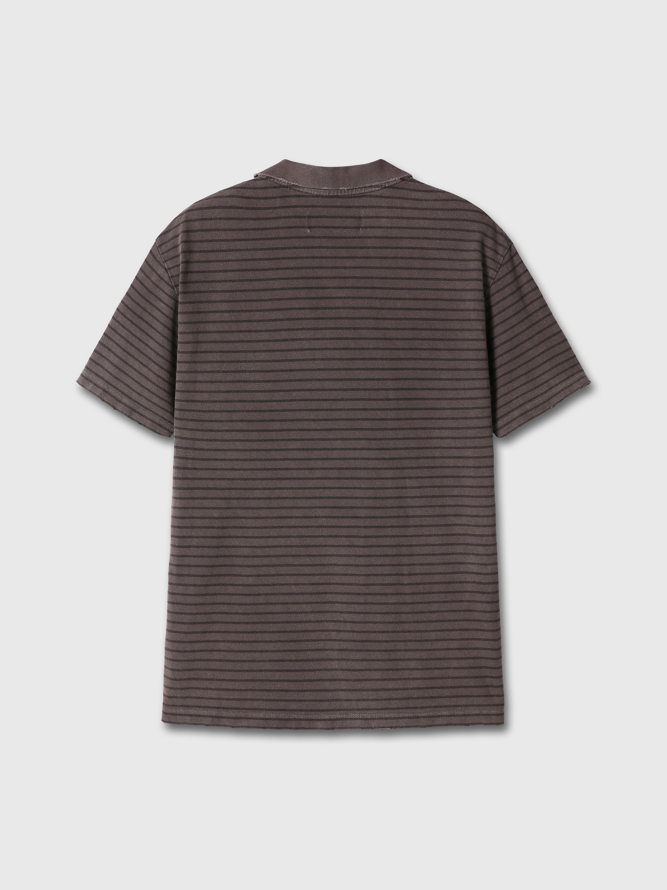 GARMENT DYED STRIPE PIQUÉ POLO_ FADED BROWN