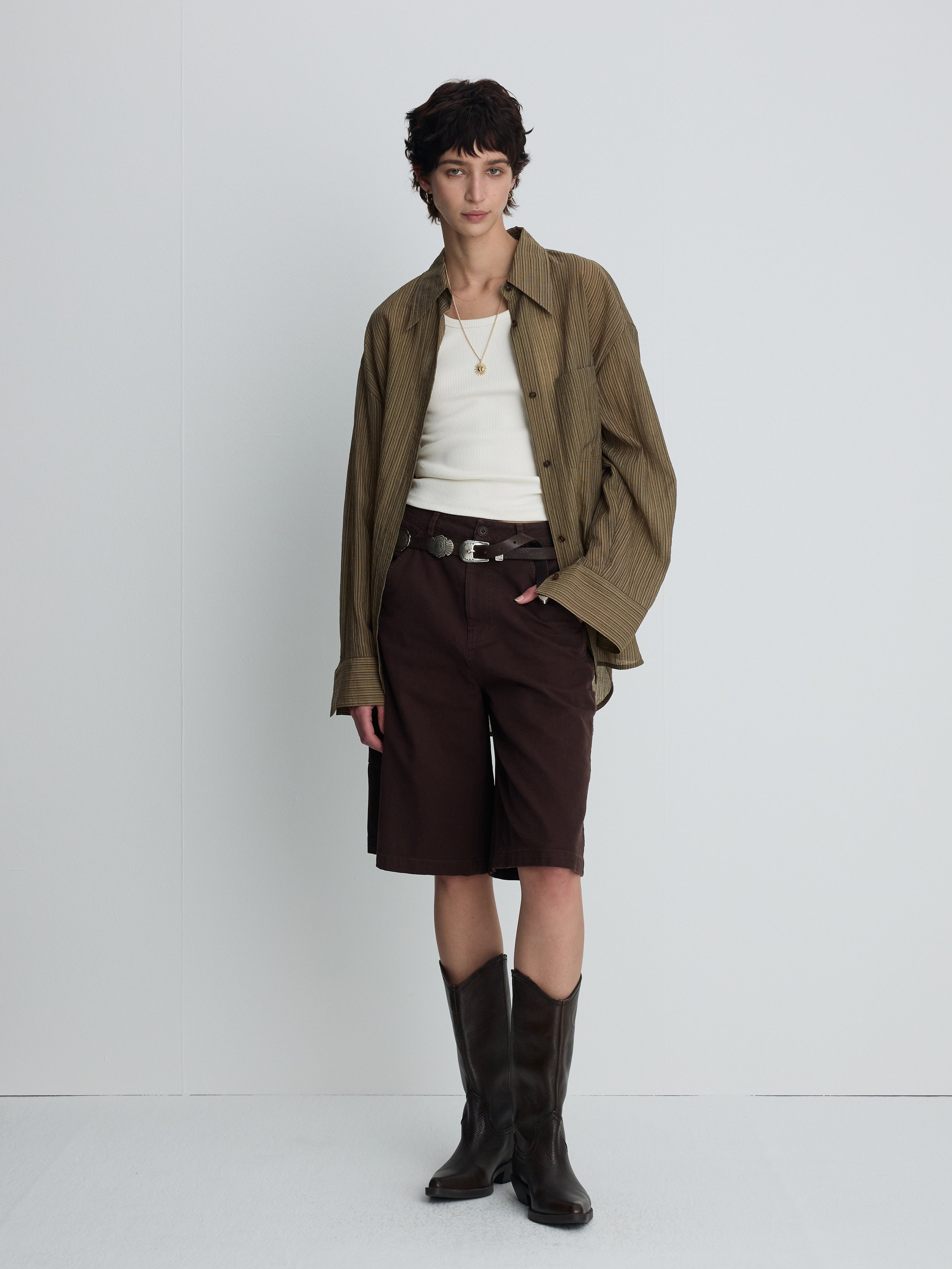 (W) COTTON RELAXED UTILITY SHORTS_ BURNT MARRON