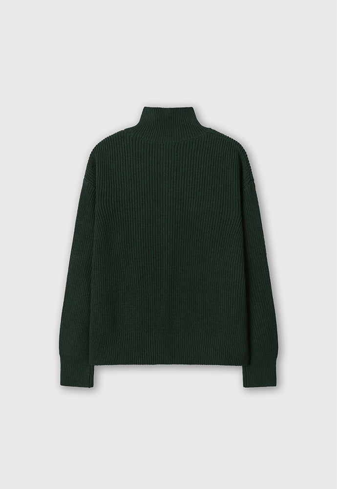 Italian Cotton Hard Twist Zip-up Knit_ Dark Green