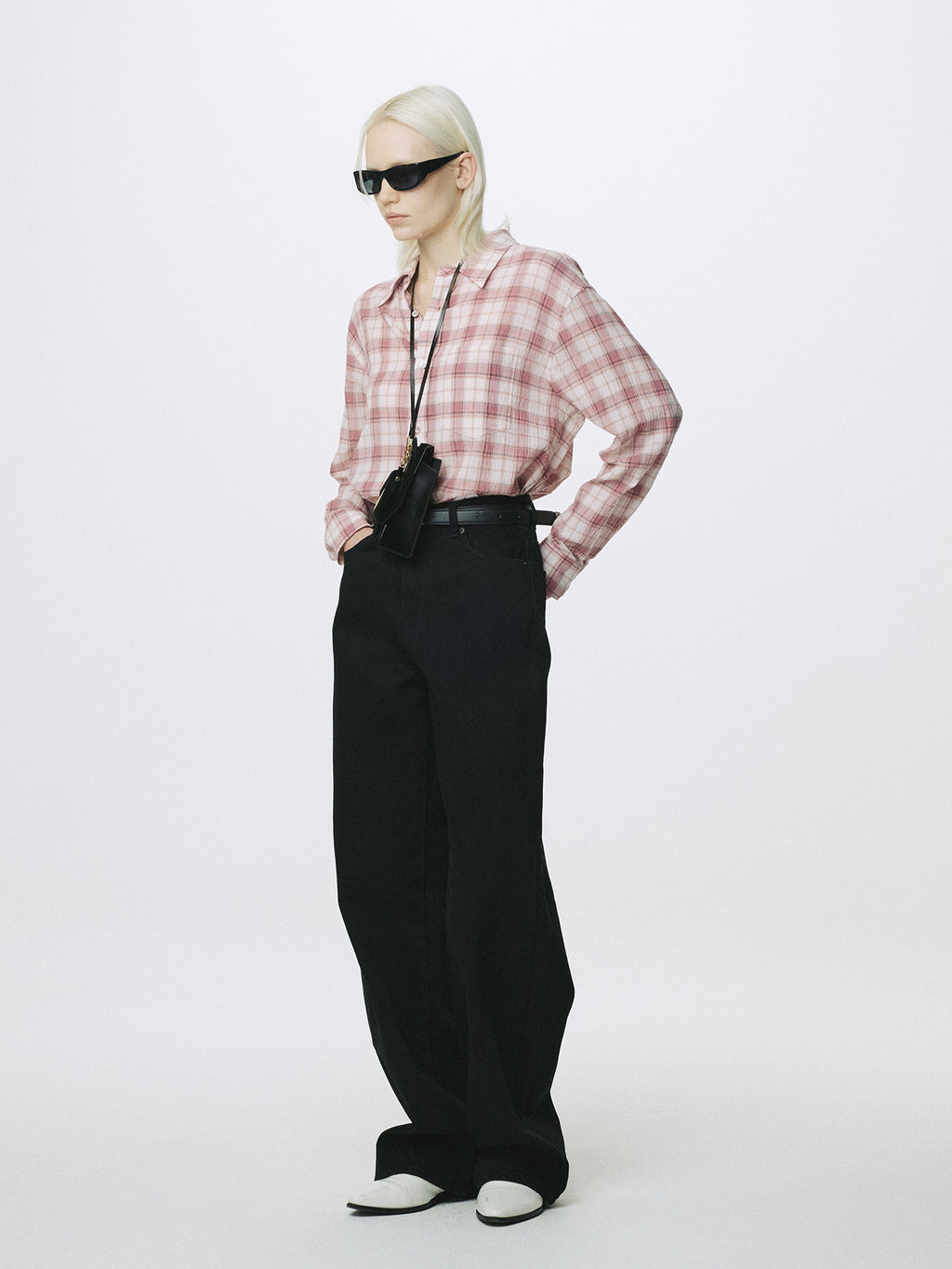 (W) RAW-CUT COTTON CHECK SHIRT_ PINK CHECK