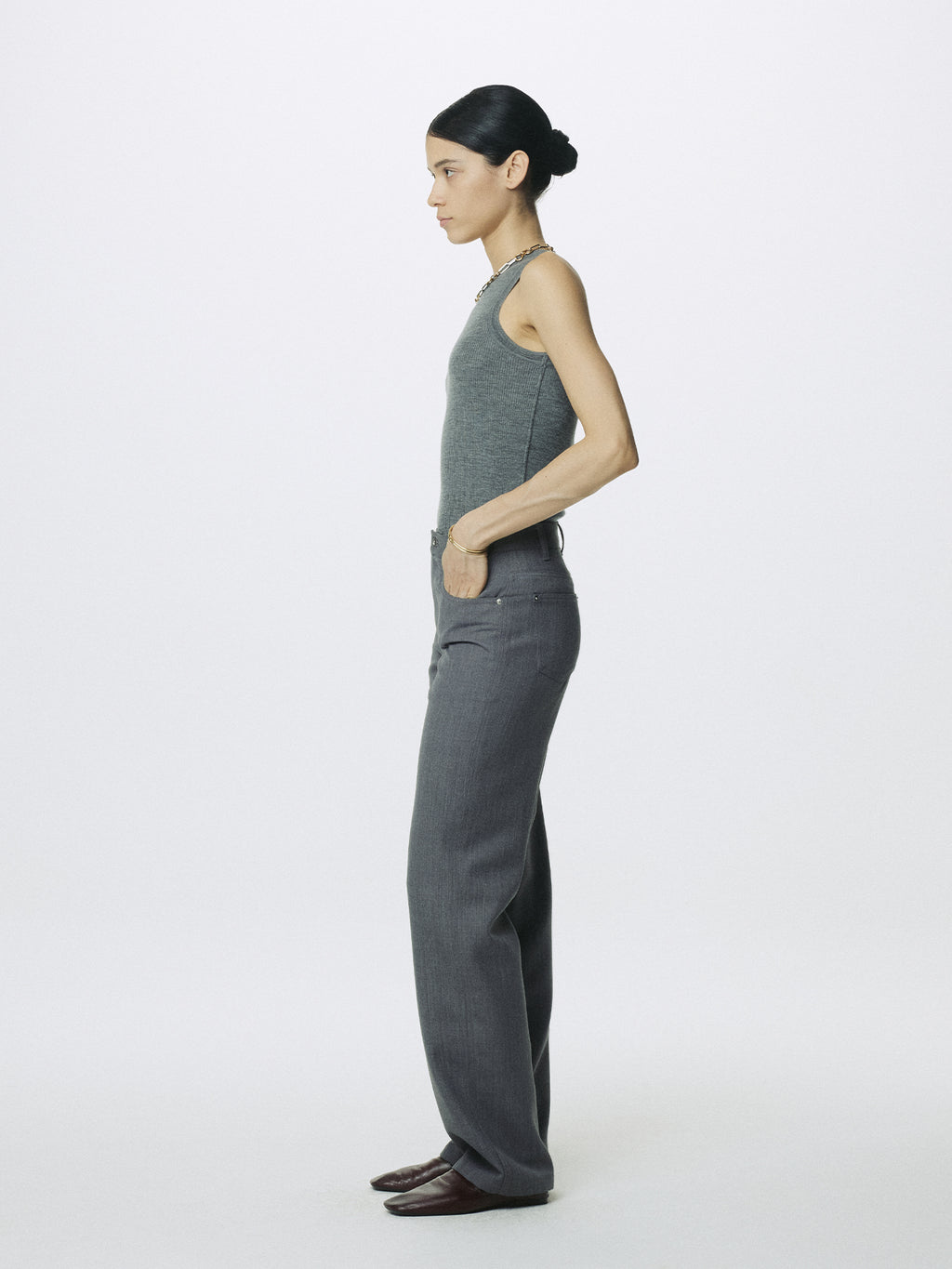 (W) WOOL 5 POCKET STRAIGHT PANTS_ LIGHT GREY