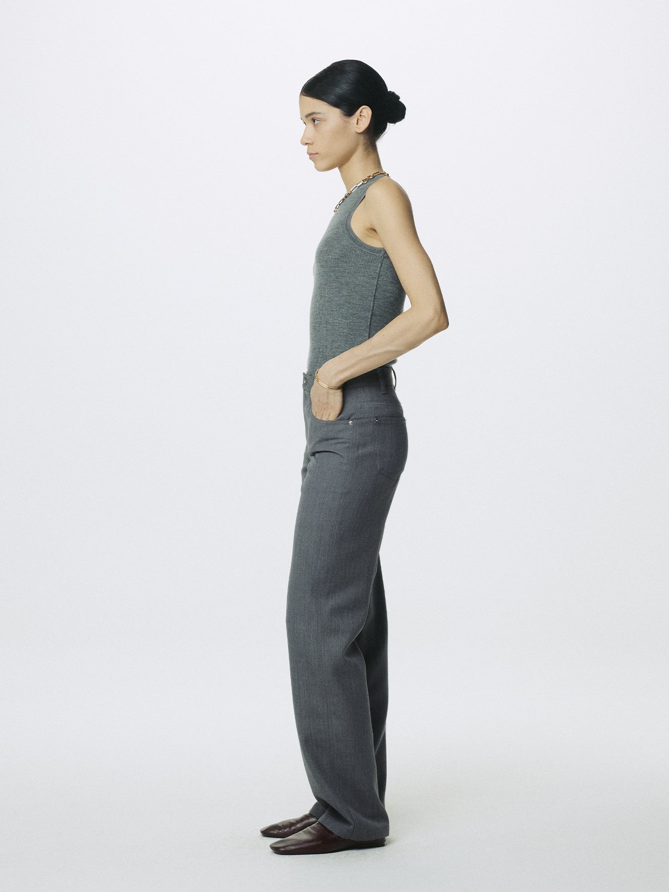 (W) WOOL 5 POCKET STRAIGHT PANTS_ LIGHT GREY