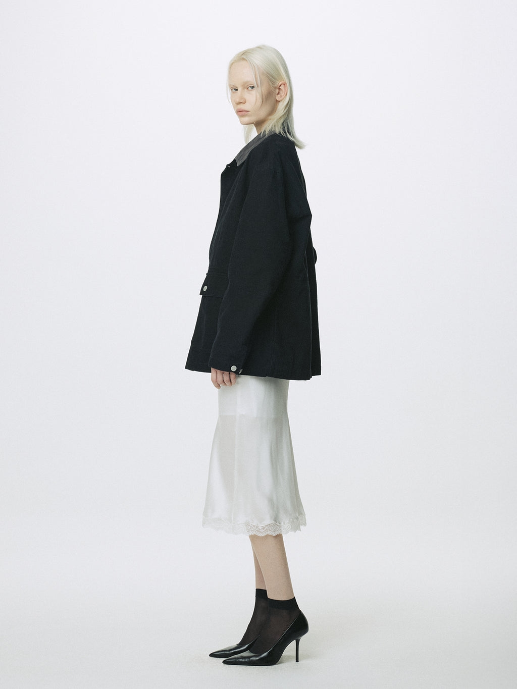 (W) GARMENT WASHED BARN JACKET_ FADED BLACK
