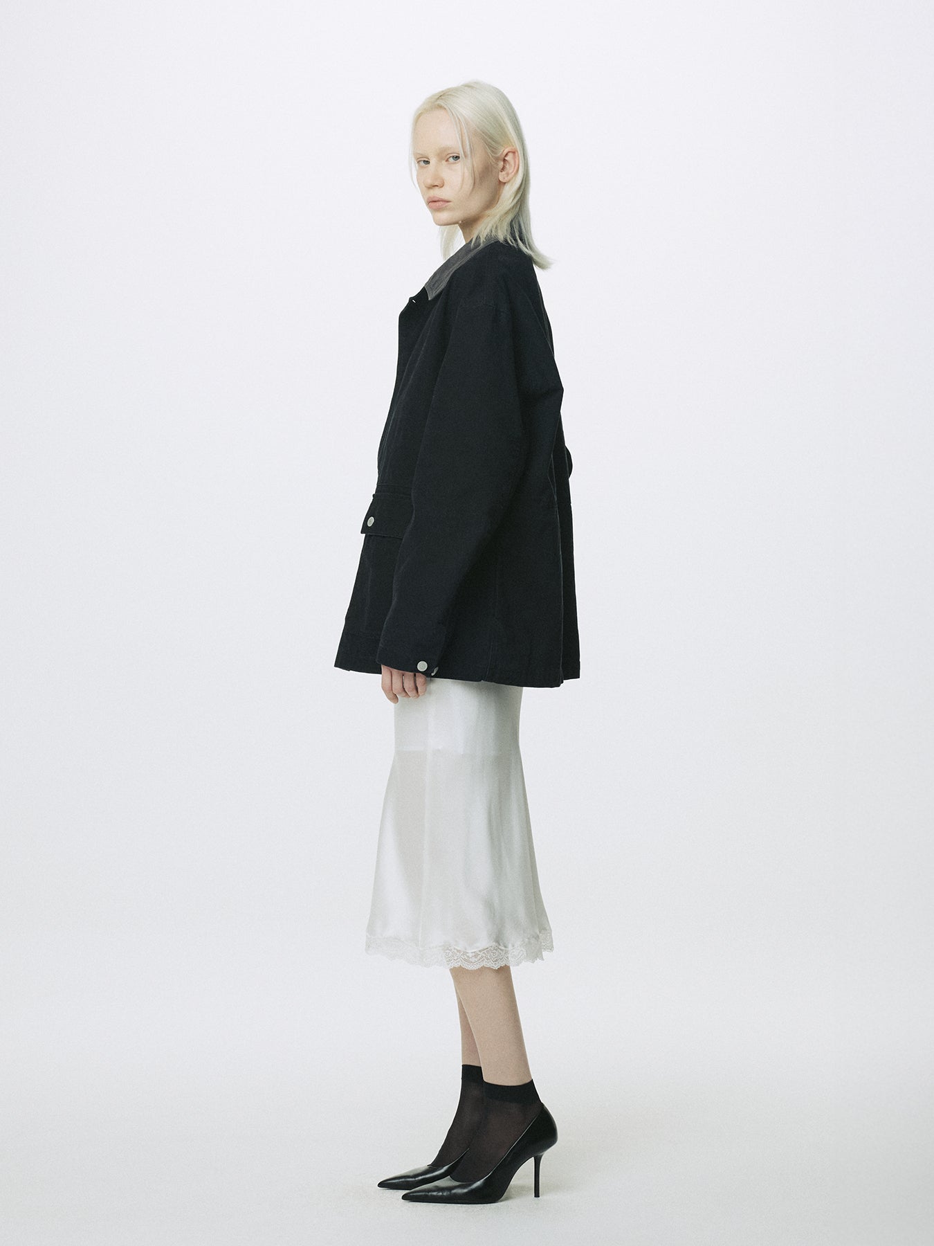 (W) GARMENT WASHED BARN JACKET_ FADED BLACK