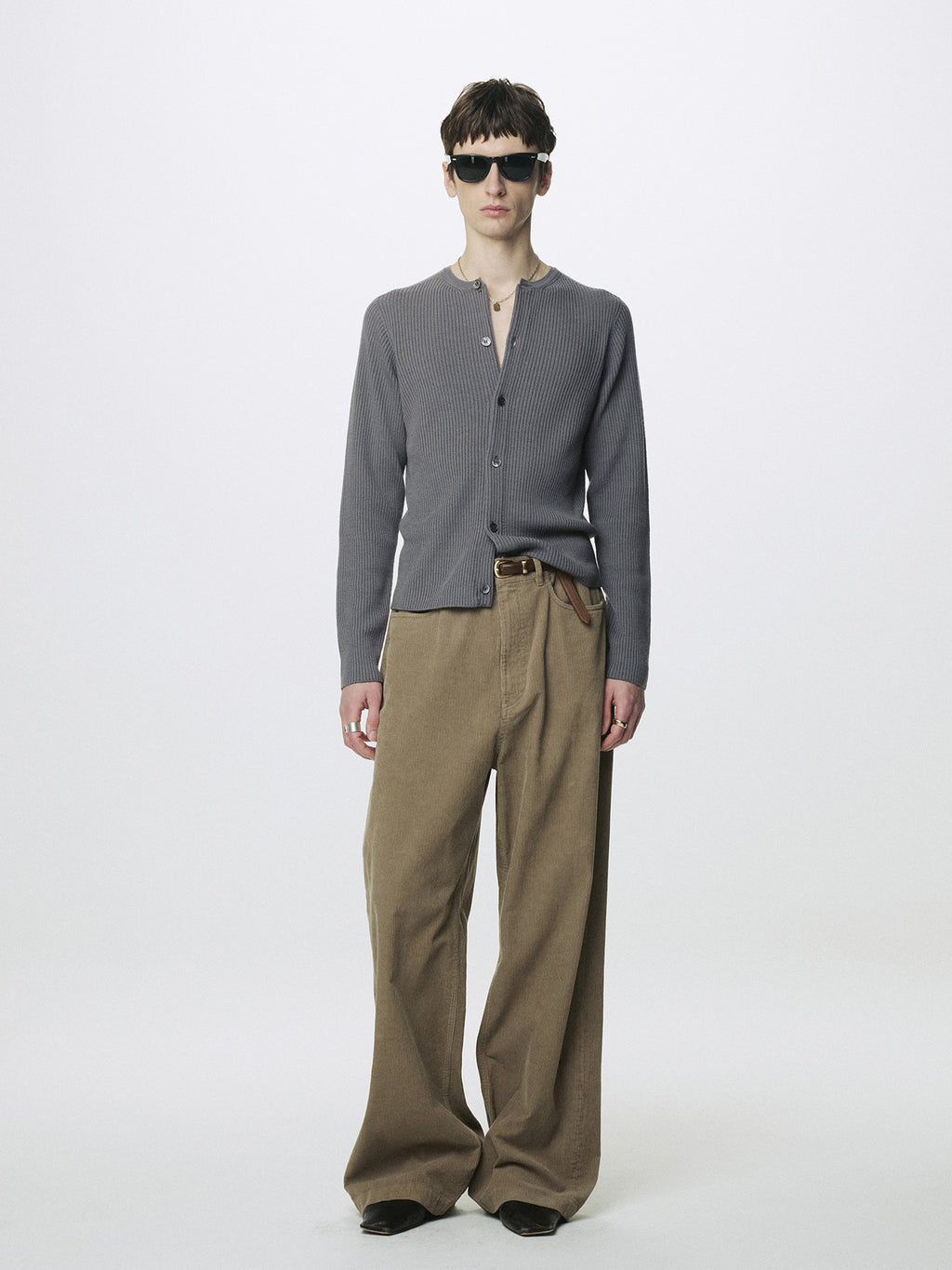 SUPER FINE MERINO WOOL RIBBED CARDIGAN_ CARBON GREY