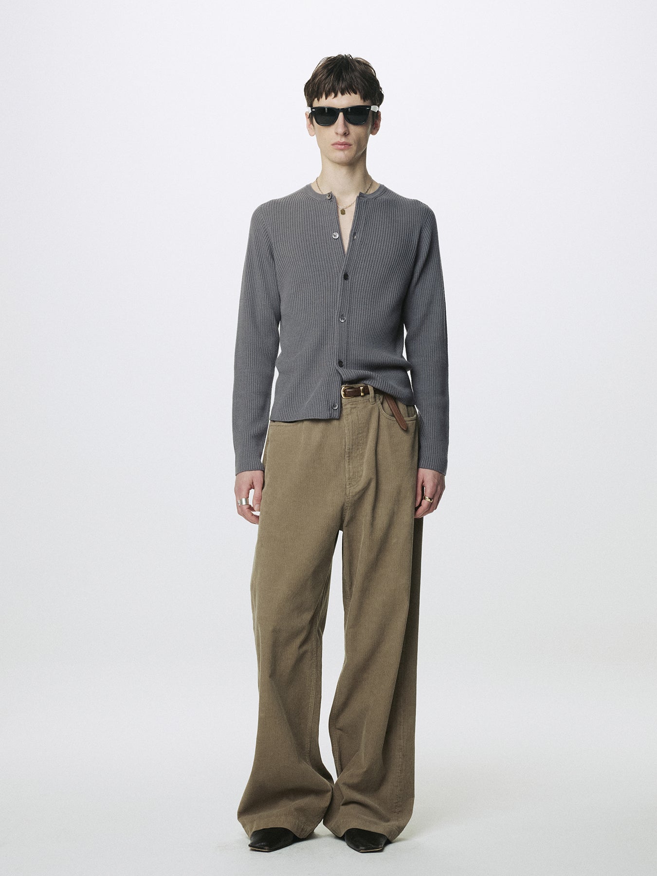 SUPER FINE MERINO WOOL RIBBED CARDIGAN_ CARBON GREY
