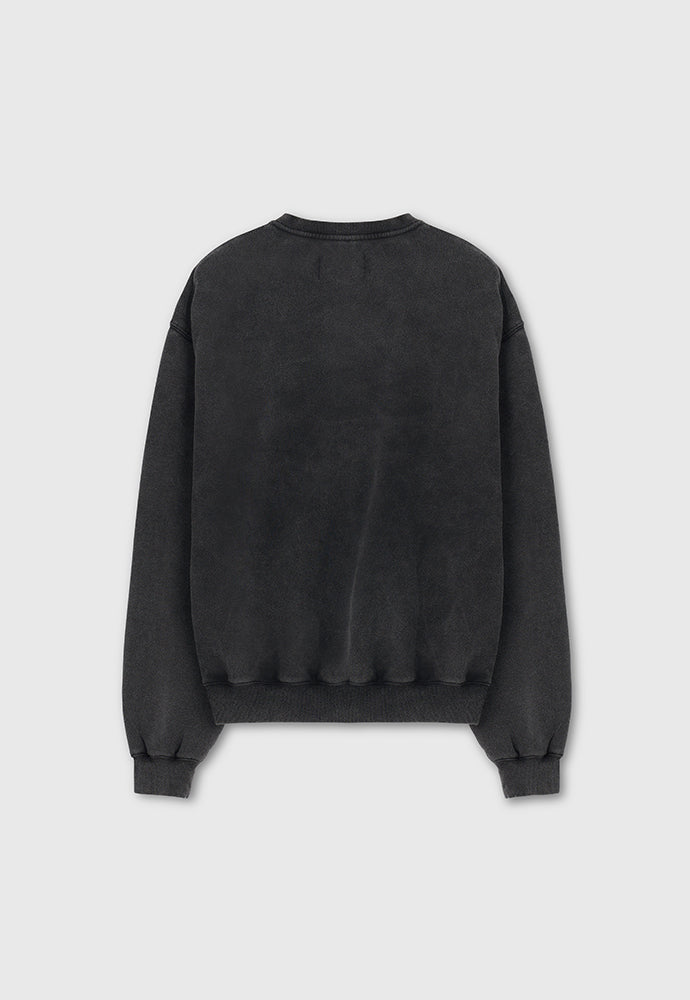Embroidery Overlap College Sweatshirt_ Faded Black