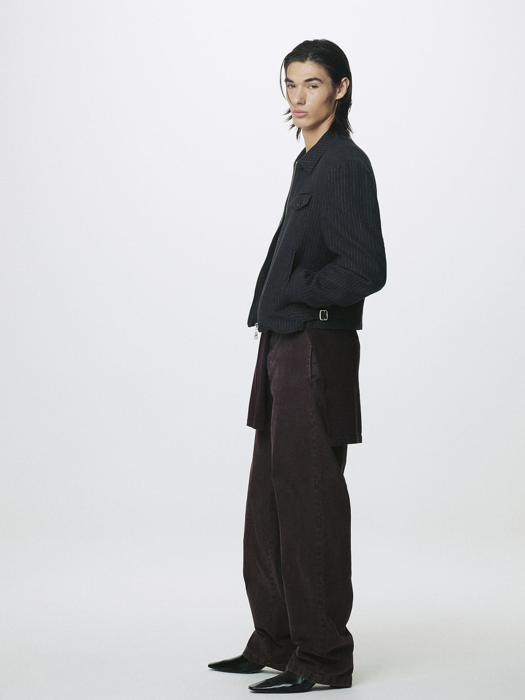 WASHED STRIPED WOOL COTTON BLOUSON_ WASHED  BLACK