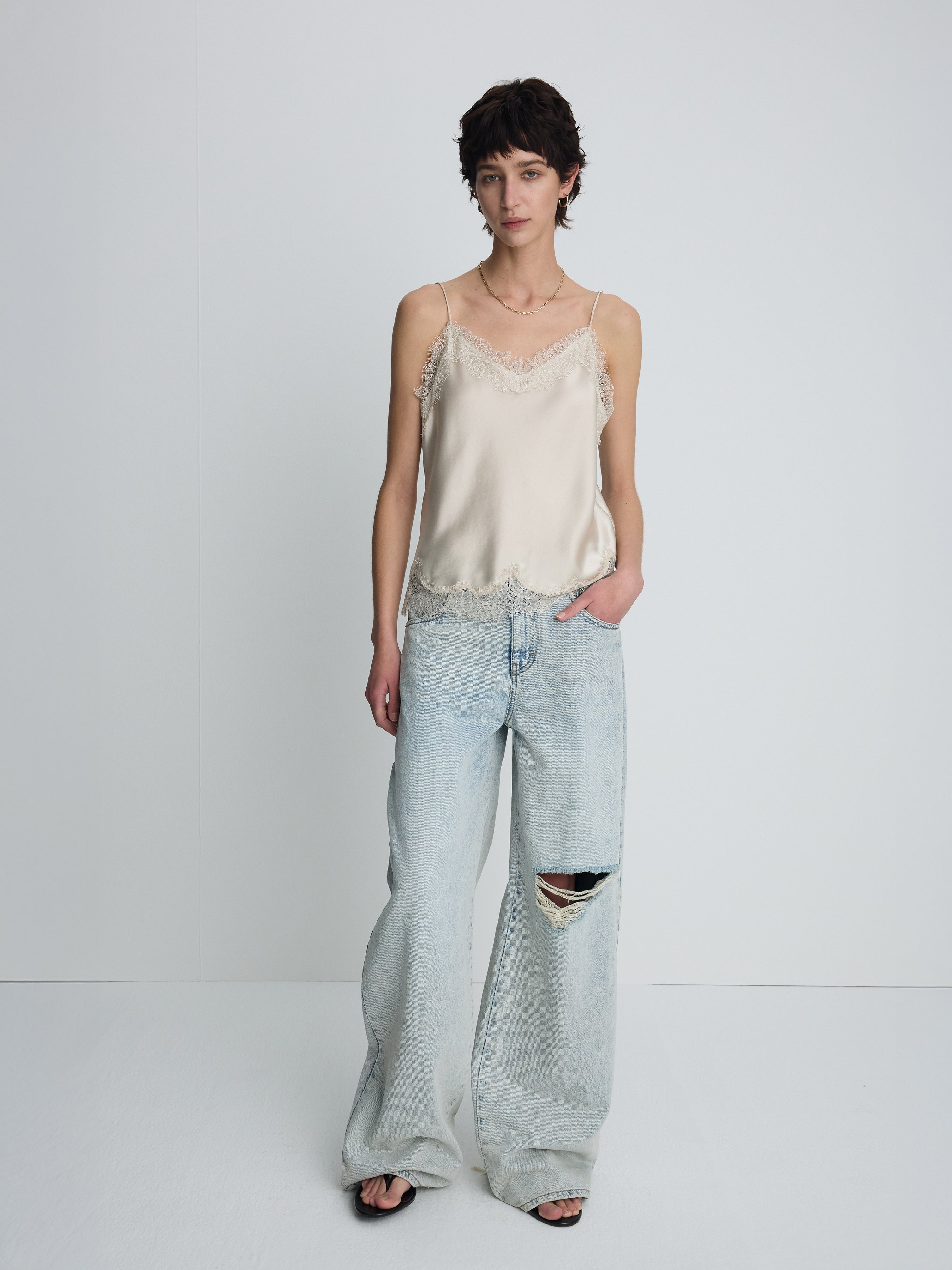 (W) SATIN LACE CAMISOLE_ BEIGE
