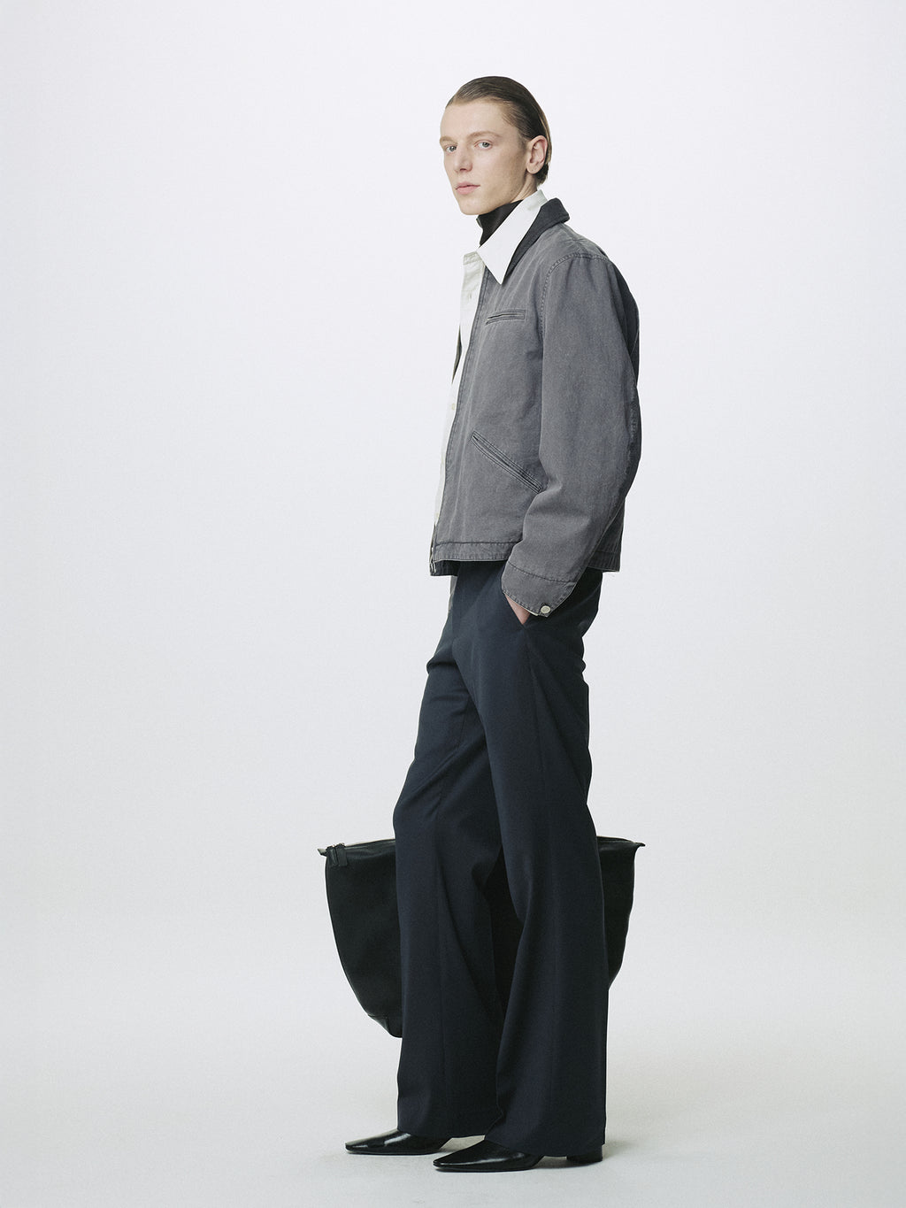 GARMENT WASHED ZIP WORK JACKET_ FADED INK