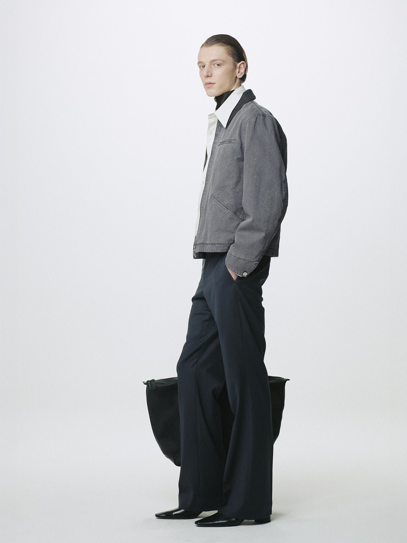 GARMENT WASHED ZIP WORK JACKET_ FADED INK