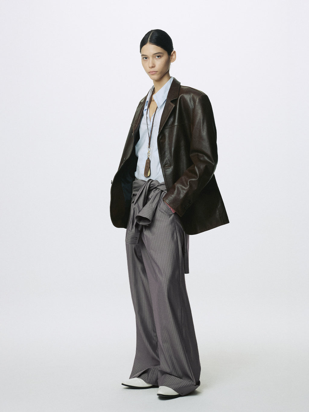 (W) VEGETABLE LAMB LEATHER BLAZER JACKET_ BROWN