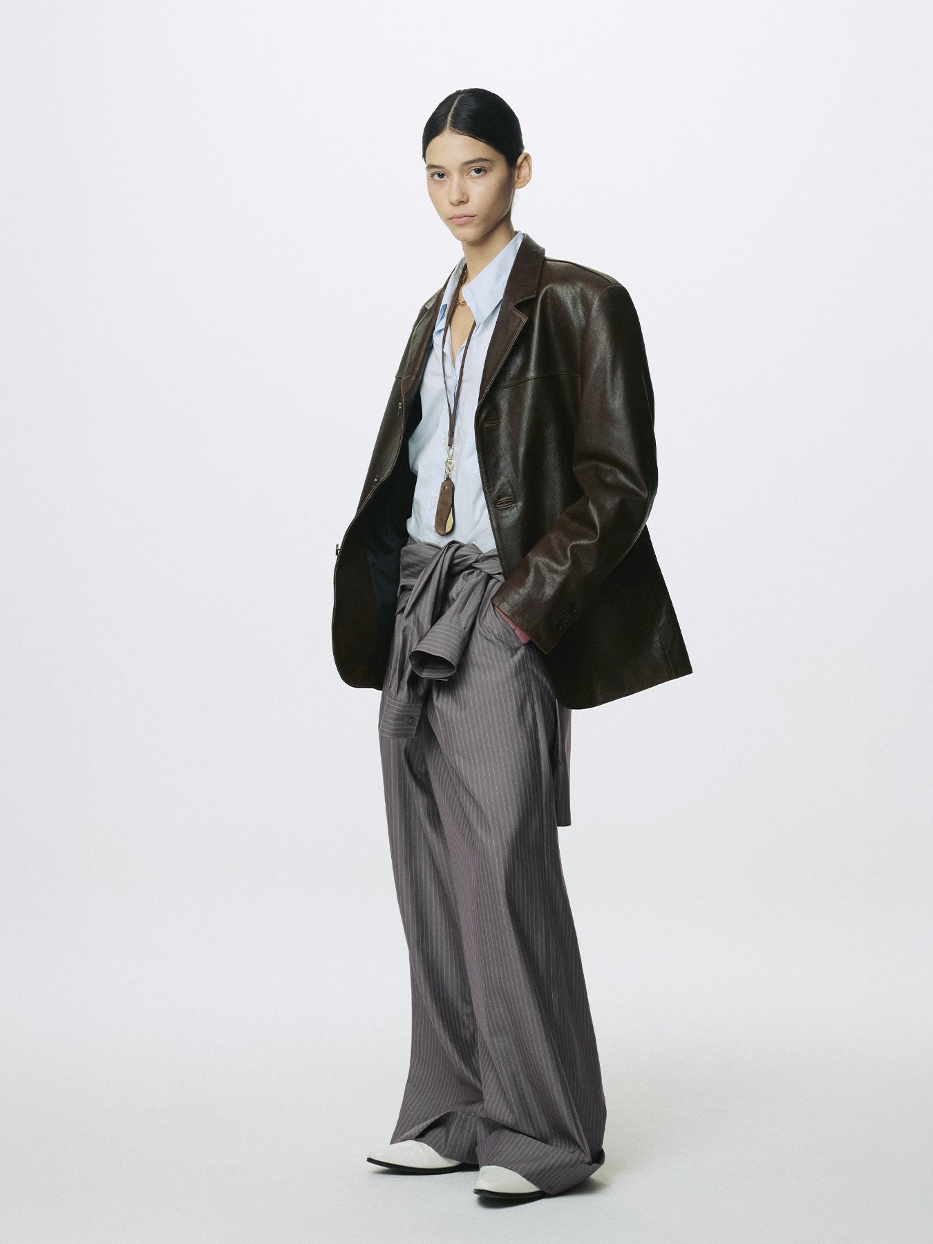 (W) VEGETABLE LAMB LEATHER BLAZER JACKET_ BROWN