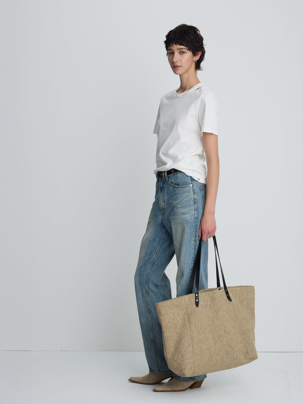 (W) HAND DISTRESSED VINTAGE COTTON T-SHIRT_ WHITE