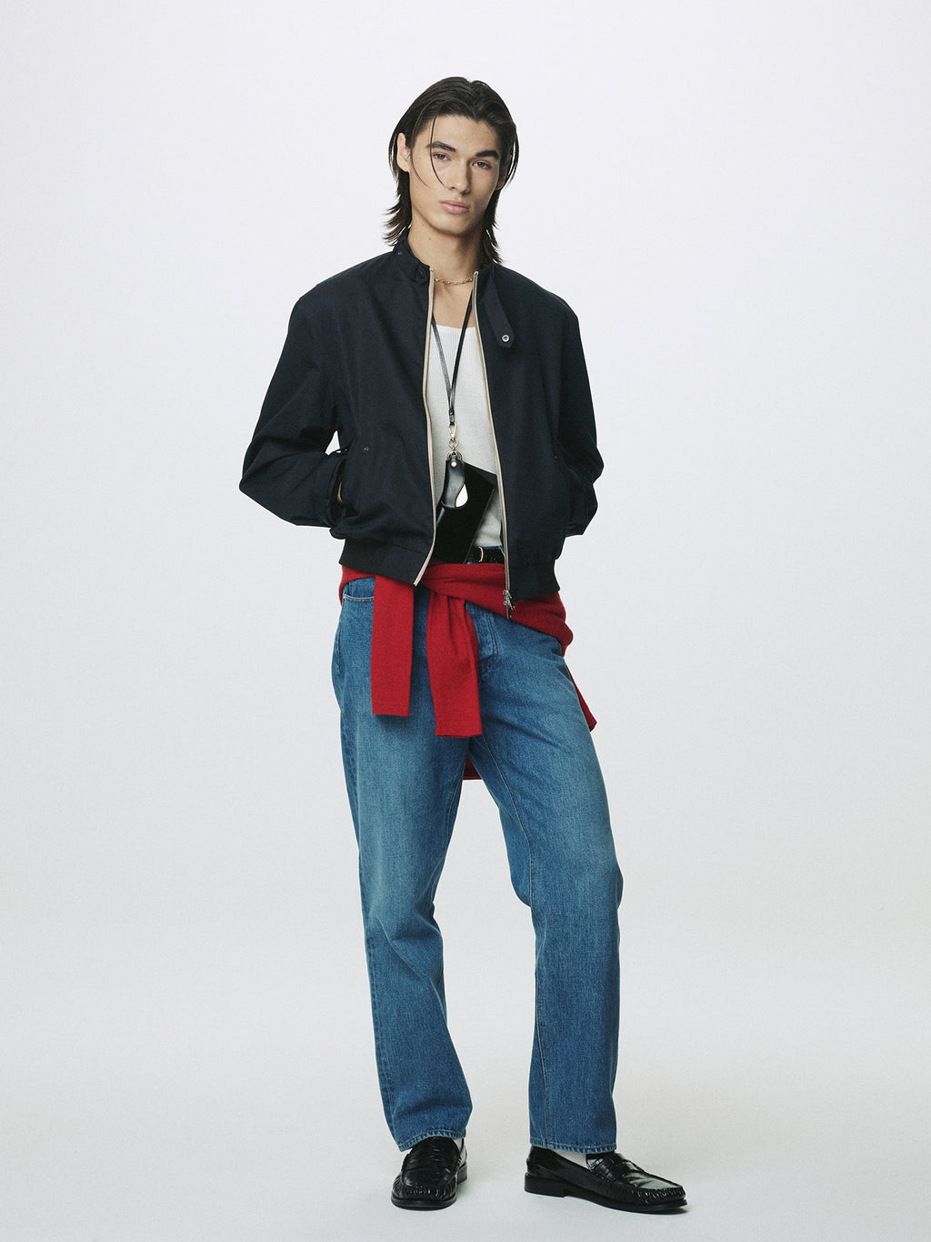 BAND COLLAR BLOUSON JACKET_ NAVY