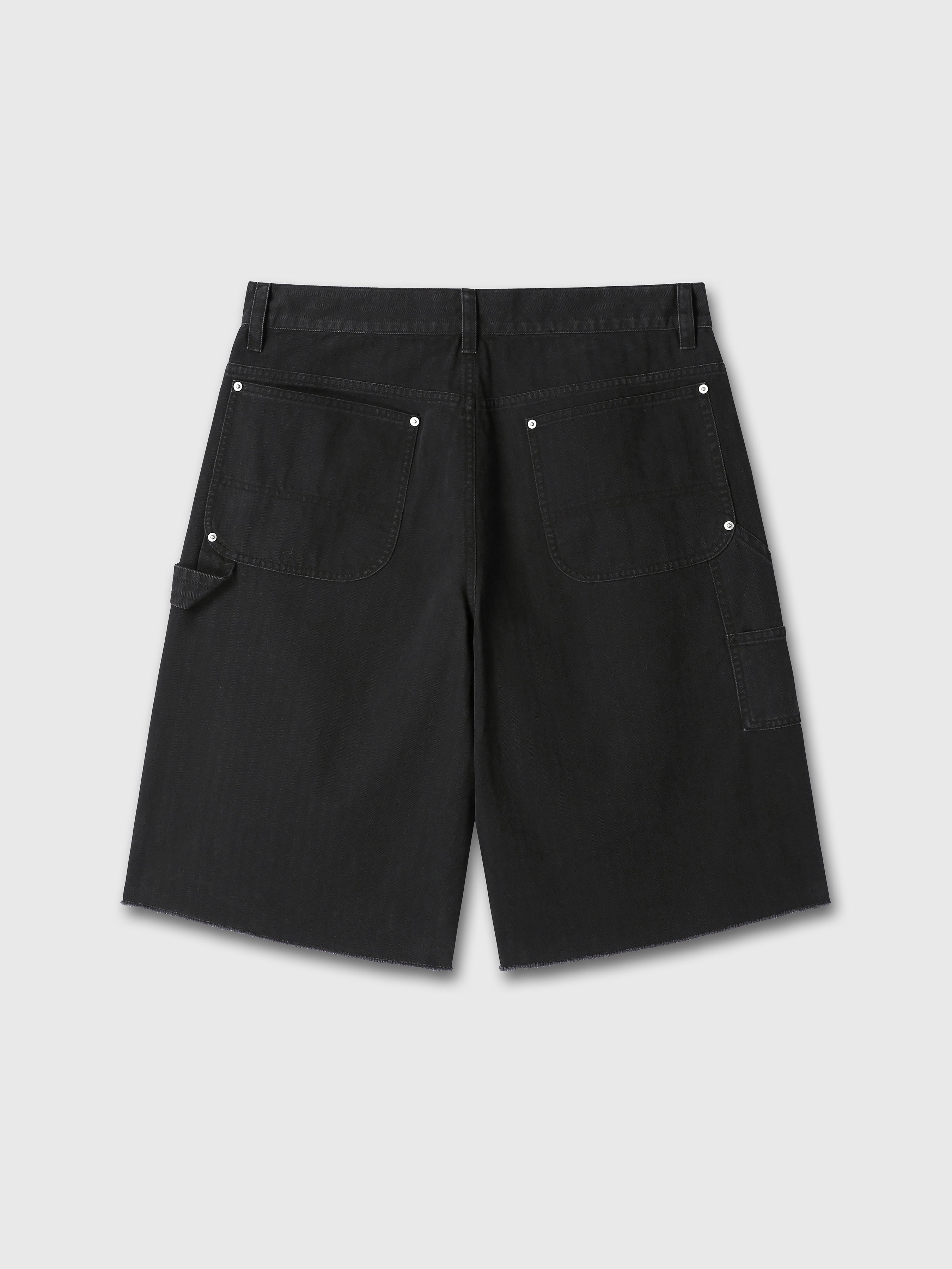 HAND DISTRESSED HBT DOUBLE KNEE SHORTS_ FADED BLACK