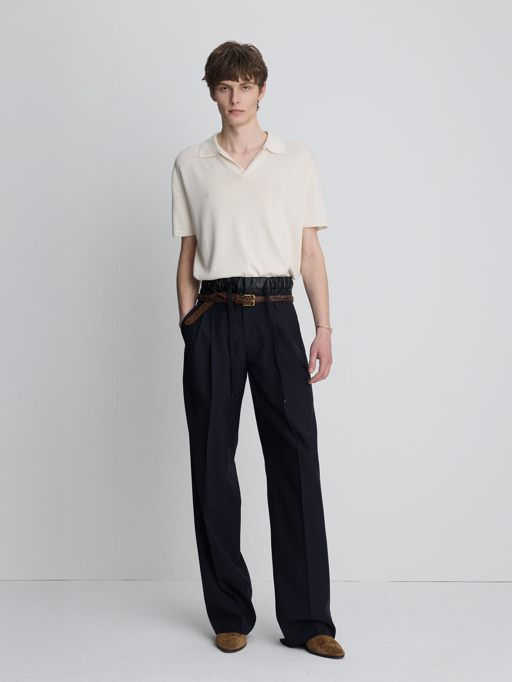 SILK CASHMERE OPEN COLLAR KNIT_ ECRU