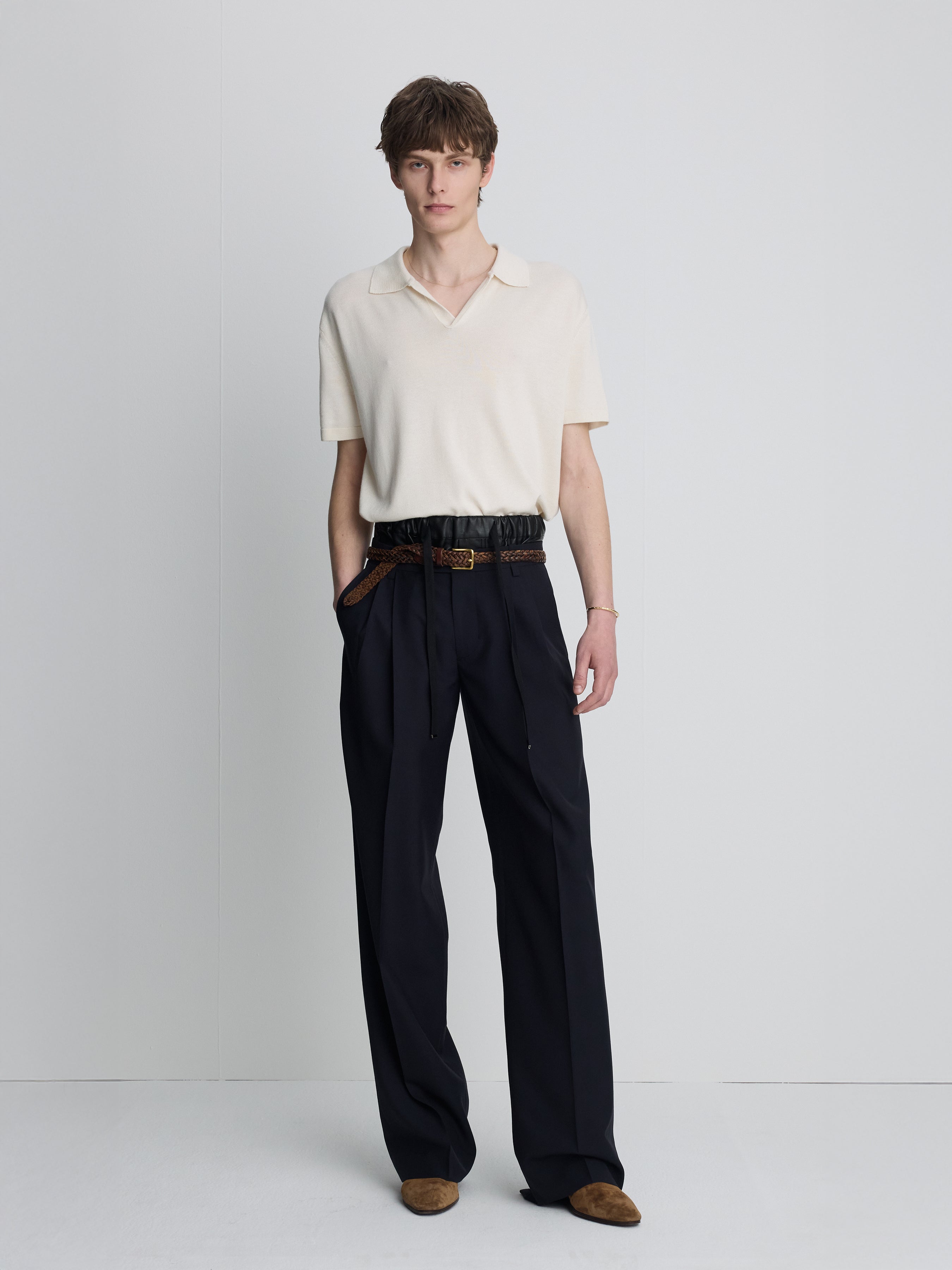 SILK CASHMERE OPEN COLLAR KNIT_ ECRU