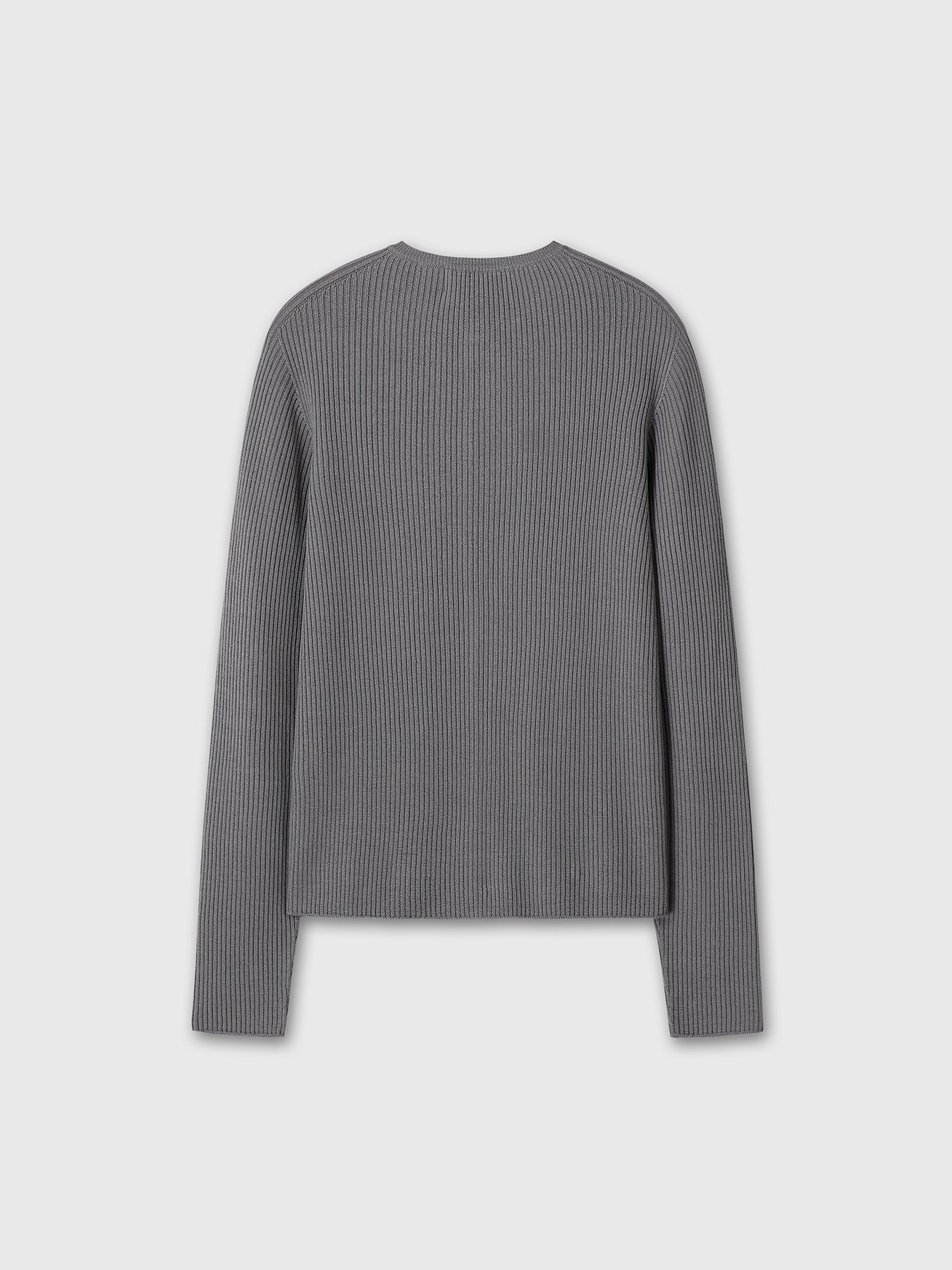 SUPER FINE MERINO WOOL RIBBED CARDIGAN_ CARBON GREY