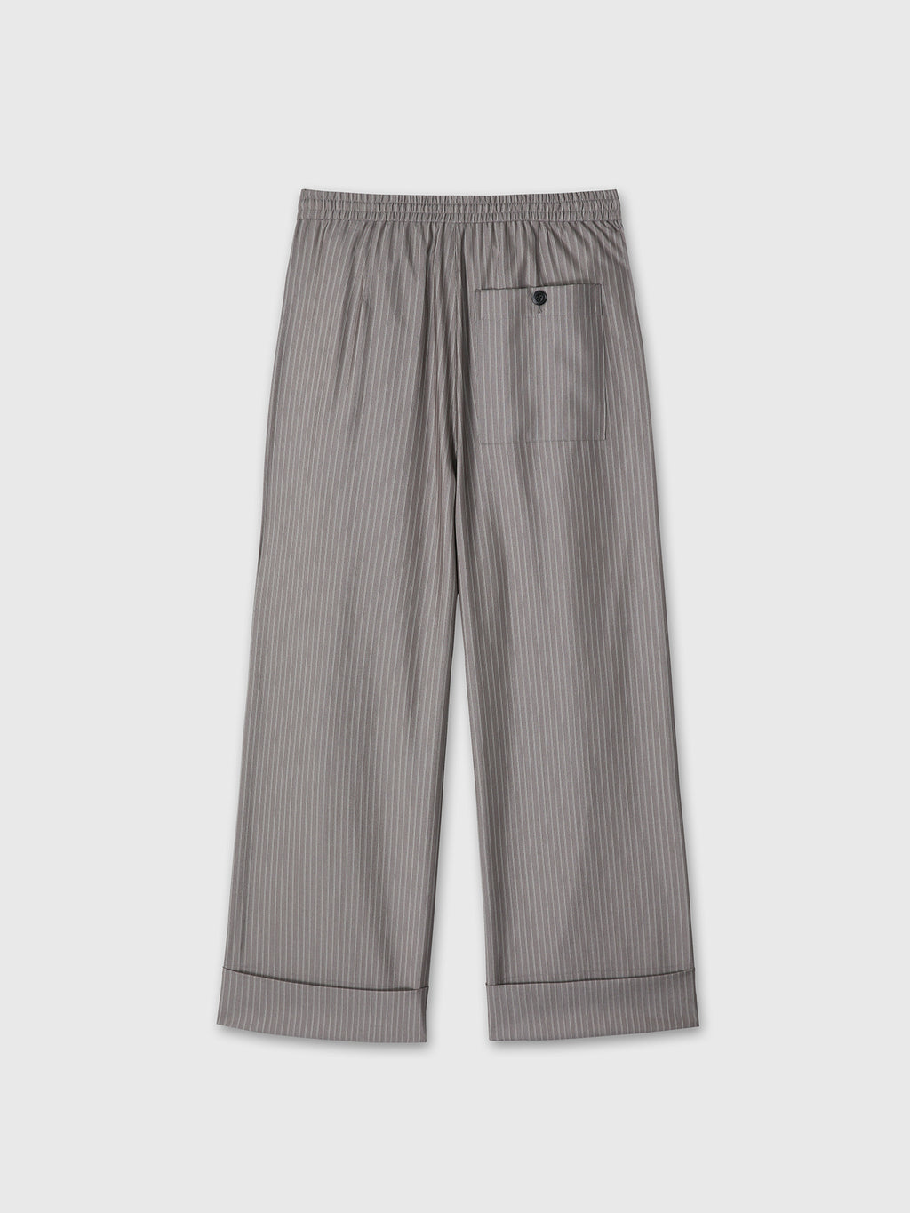 (W) SILK WOOL WIDE LEG PAJAMA TROUSERS_ DARK GREY STRIPE