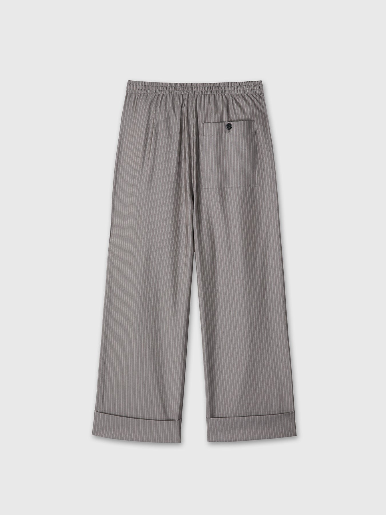 (W) SILK WOOL WIDE LEG PAJAMA TROUSERS_ DARK GREY STRIPE