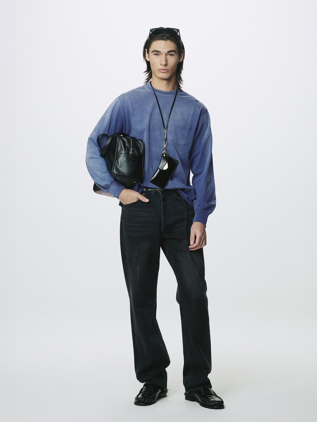 GARMENT DYED LONG SLEEVE CREW_ FADED PURPLE BLUE