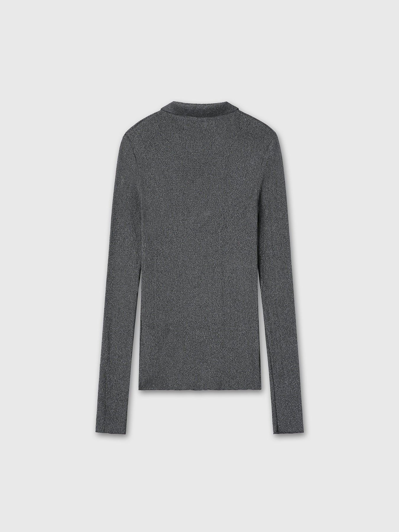 (W) GLITTER RIBBED KNIT POLO SHIRT_ CHARCOAL