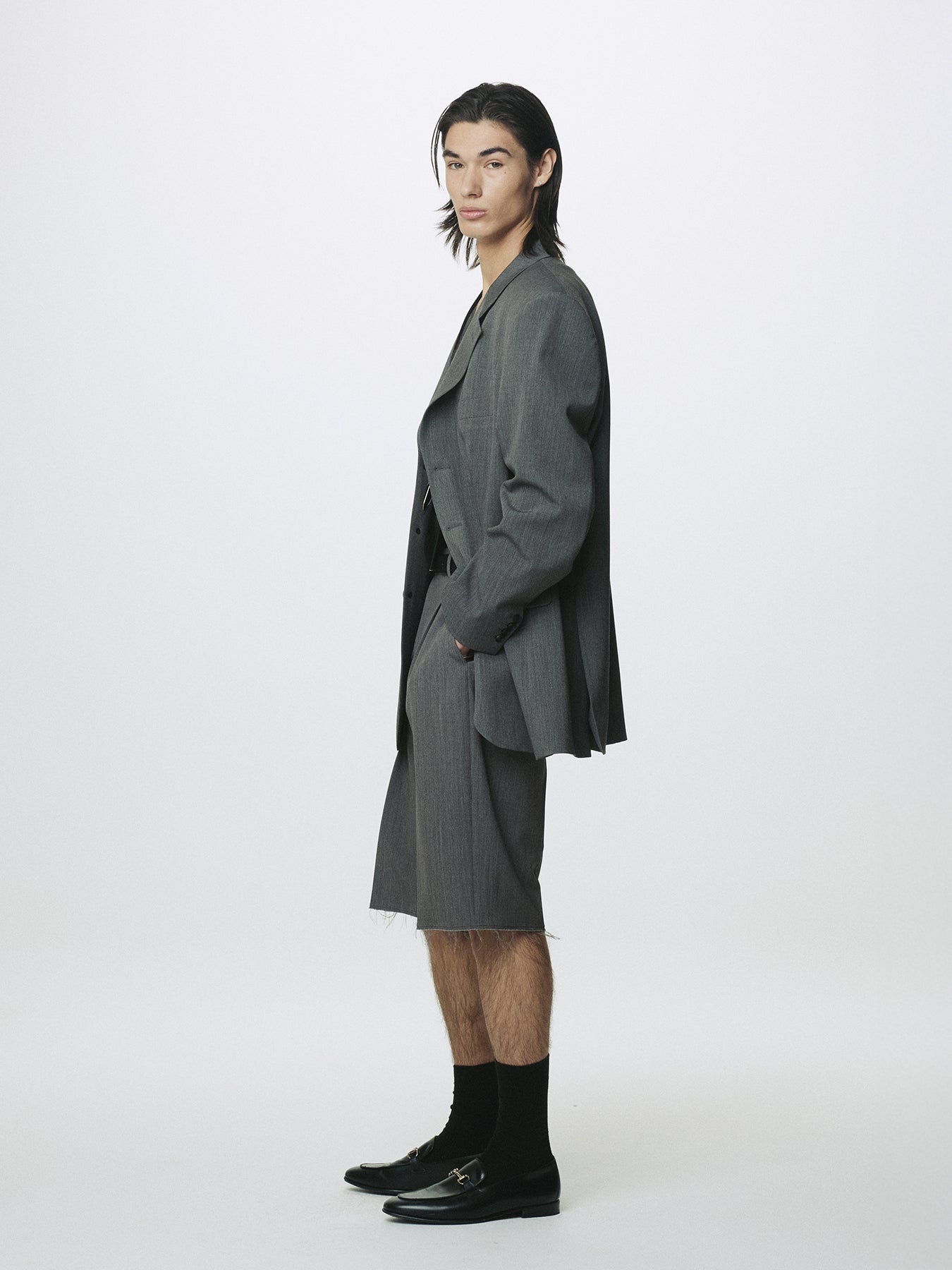 MELANGE WOOL OVERSIZED TAILORED JACKET_ MELANGE GREY
