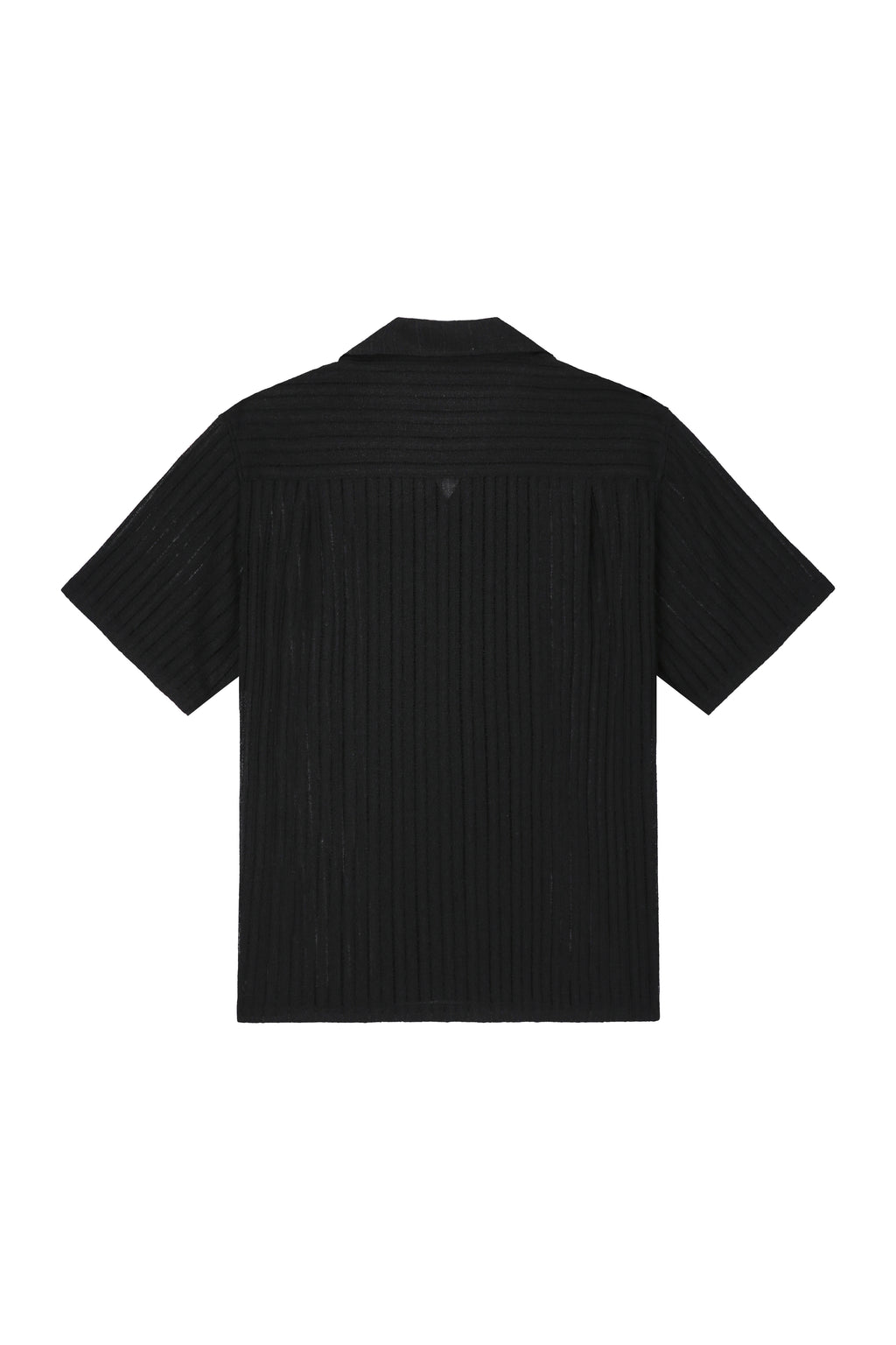 Crochet Camp Collar Half Sleeve Shirt_ Black