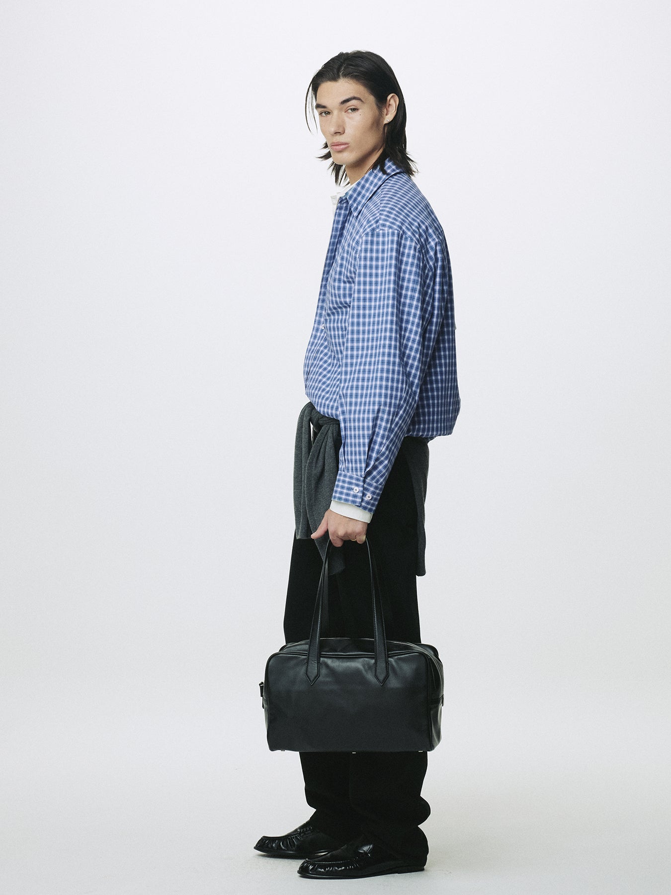 CHECKED COTTON BUTTON-DOWN BLOUSON_ BLUE