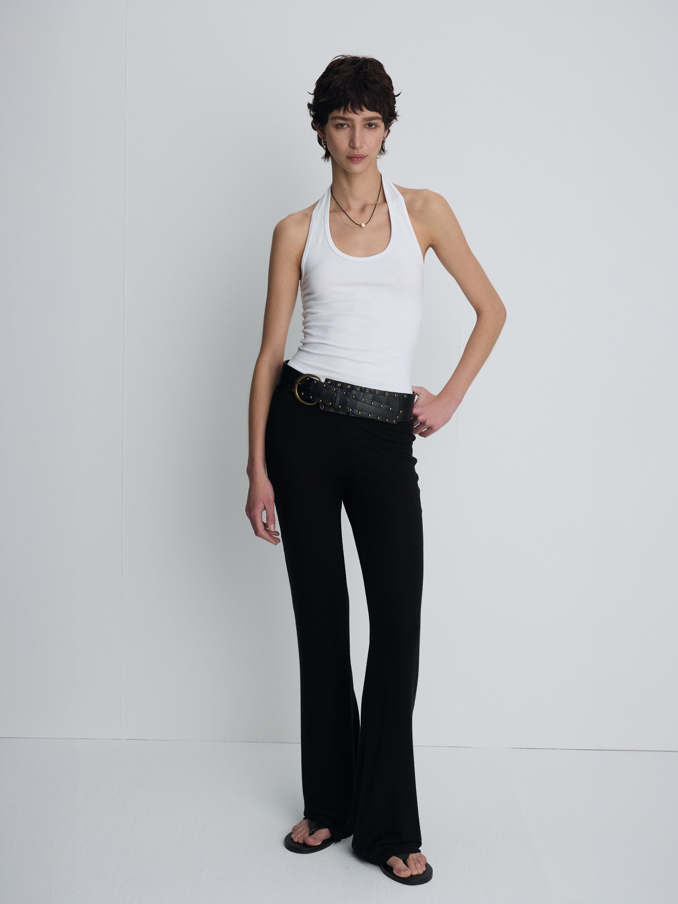 (W) TENCEL RIBBED FLARED PANTS_ BLACK