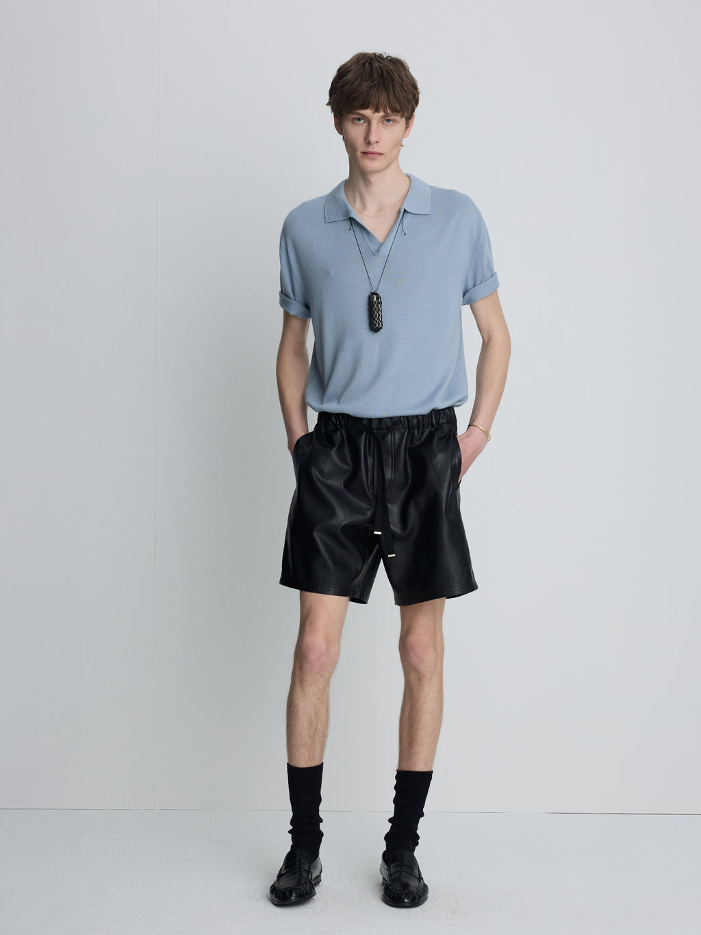SILK CASHMERE OPEN COLLAR KNIT_ SKY BLUE