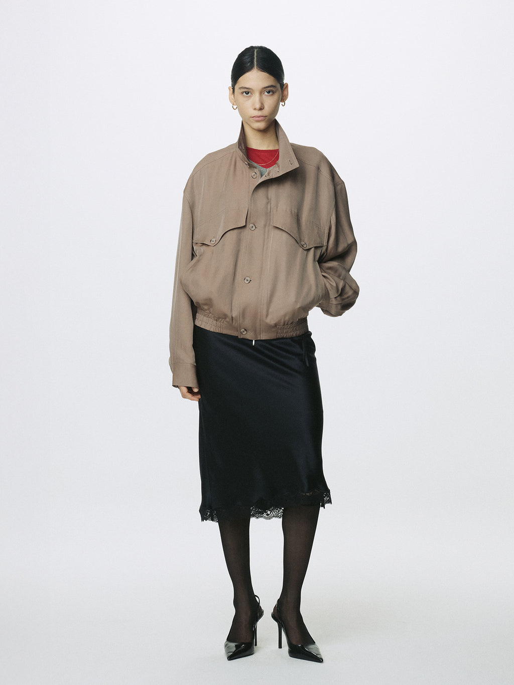 (W) OVERSIZED STAND COLLAR BLOUSON_ SAND