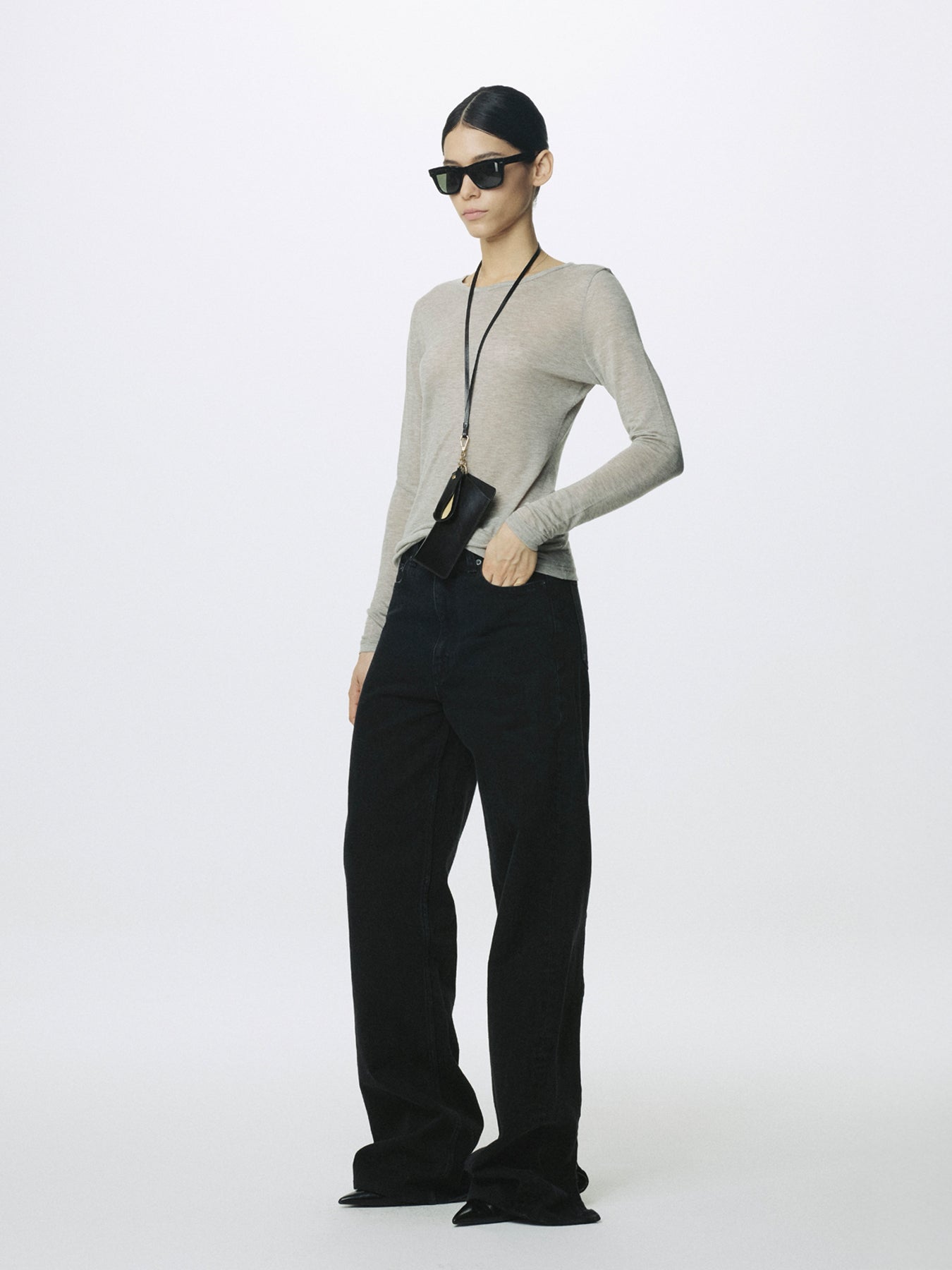 (W) ZIPPED WIDE LEG DENIM_ BLACK