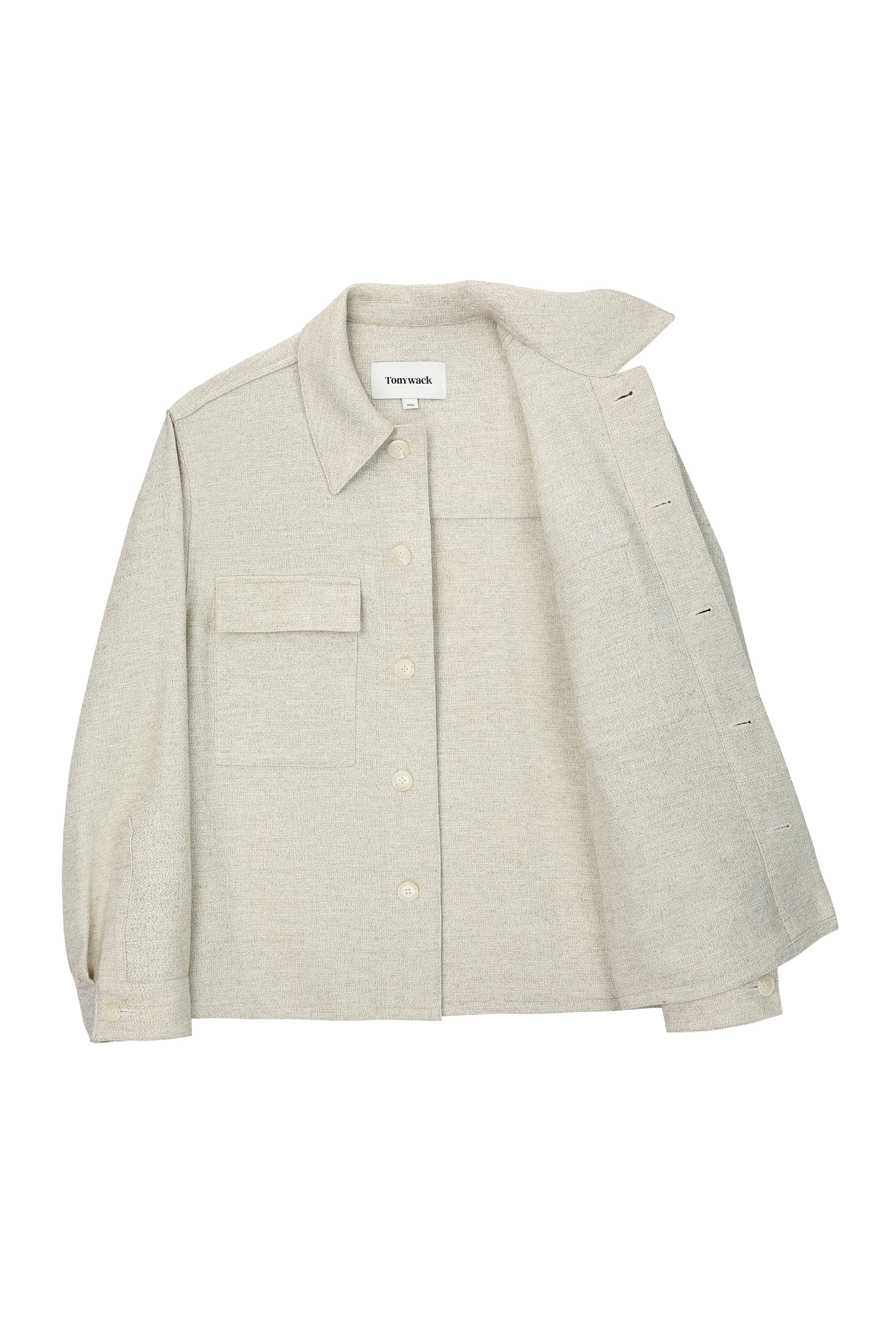 Wool and Lyocell Natural Tweed Shirt Jacket_ Sage Beige