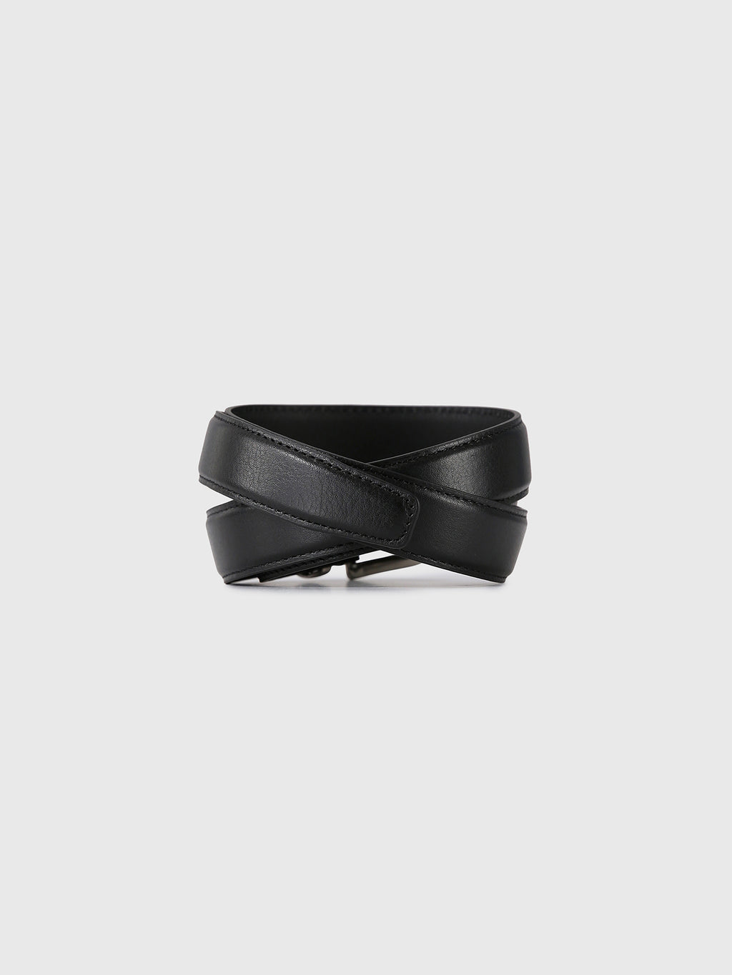 (W) BRUSHED SILVER BUCKLE BELT_ BLACK