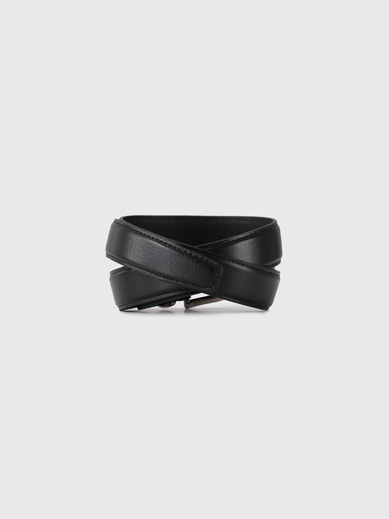 (W) BRUSHED SILVER BUCKLE BELT_ BLACK
